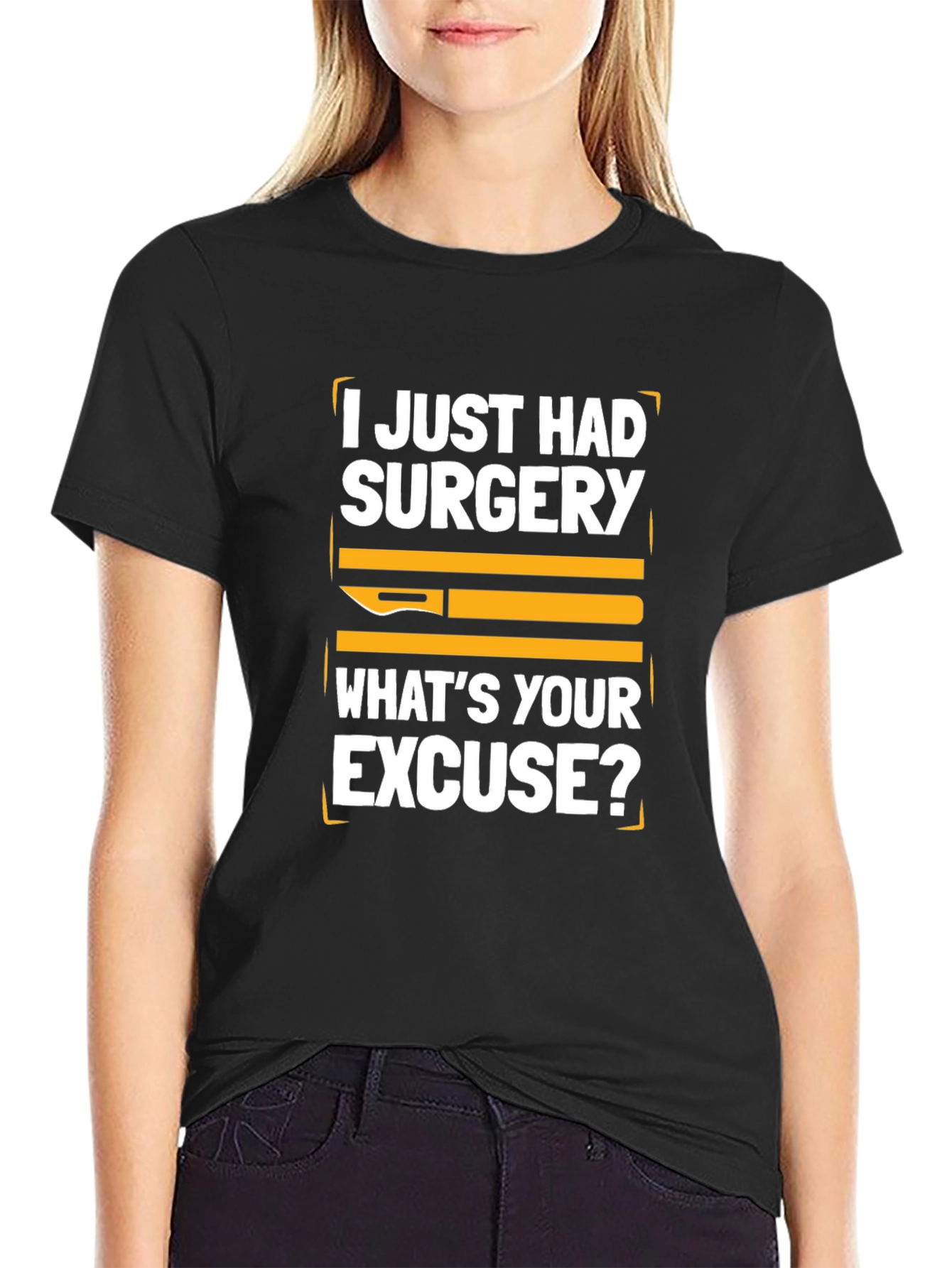 Black Surgery Excuse T-Shirt: Funny Post-Op Recovery Tee view 2