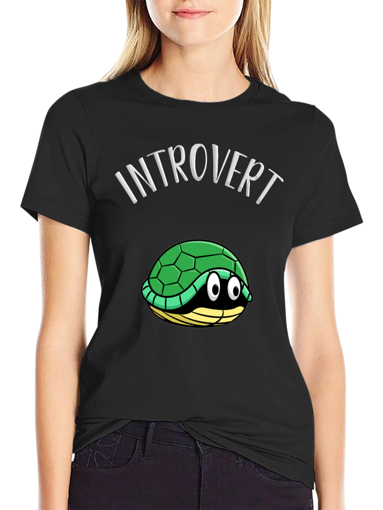 Black Introvert Turtle T-Shirt Funny Graphic Tee view 2