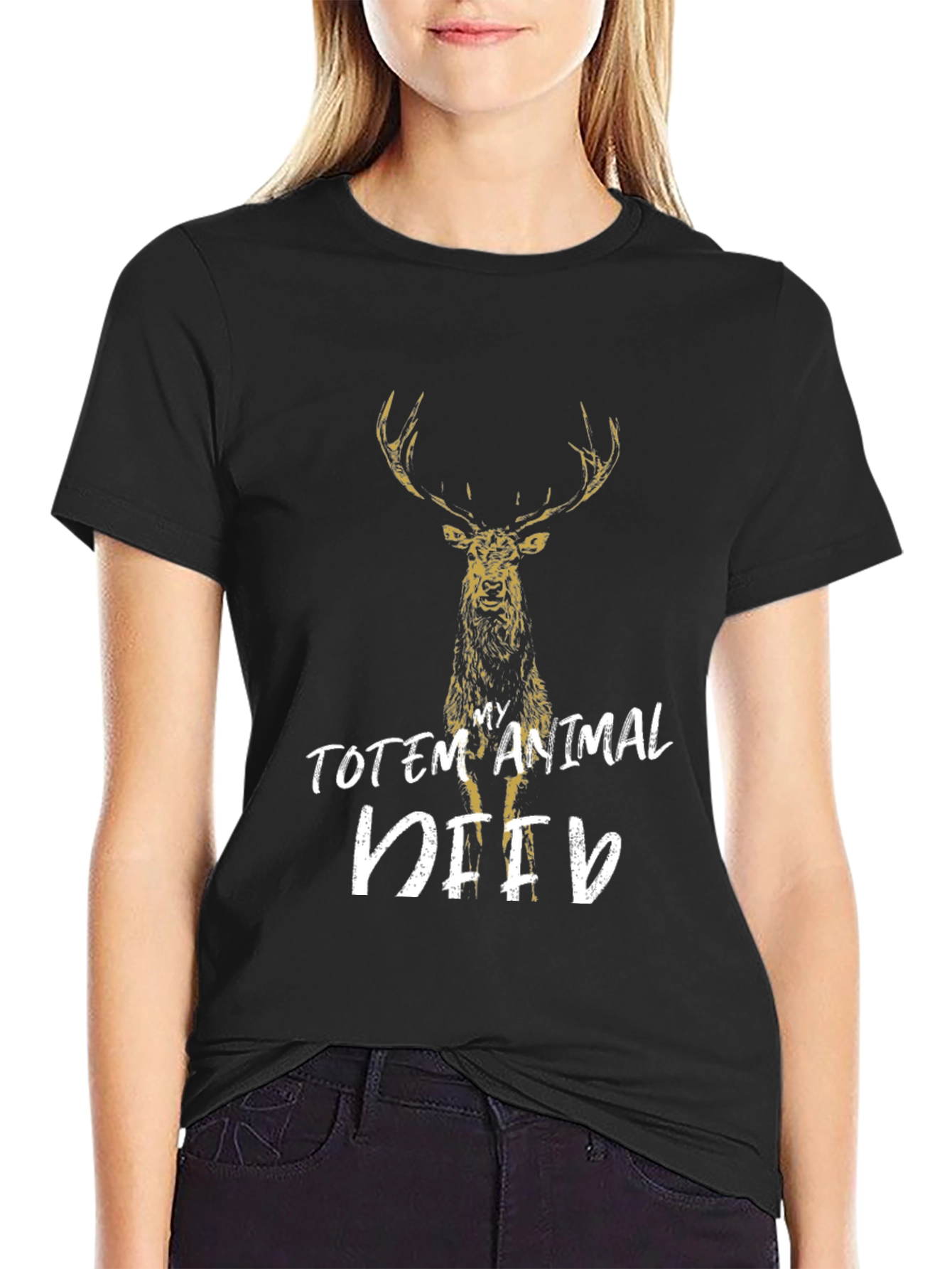 Black My Totem Animal Deer T-Shirt view 2