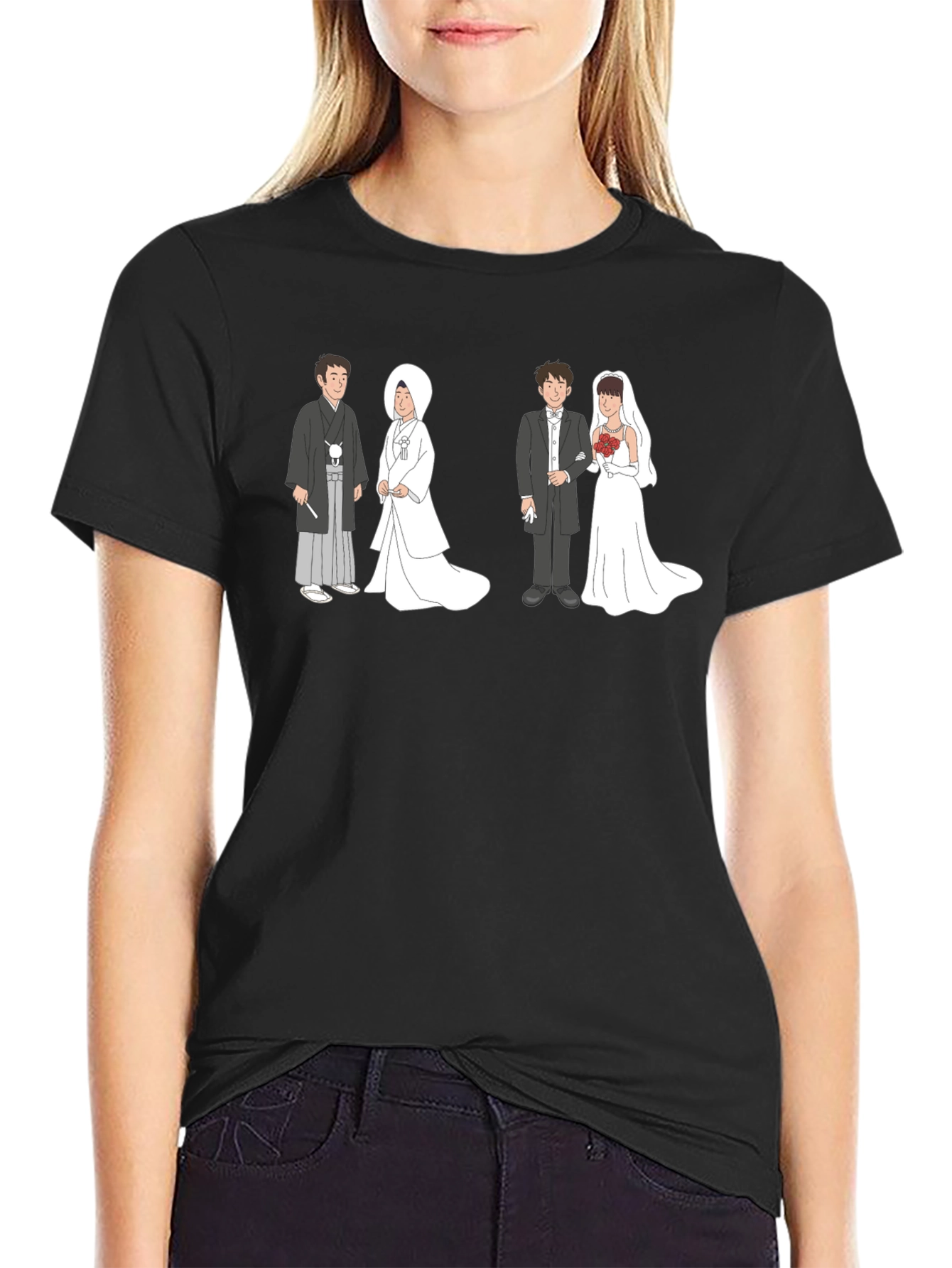 Black Wedding Couple Graphic Tee - Unique Design view 2