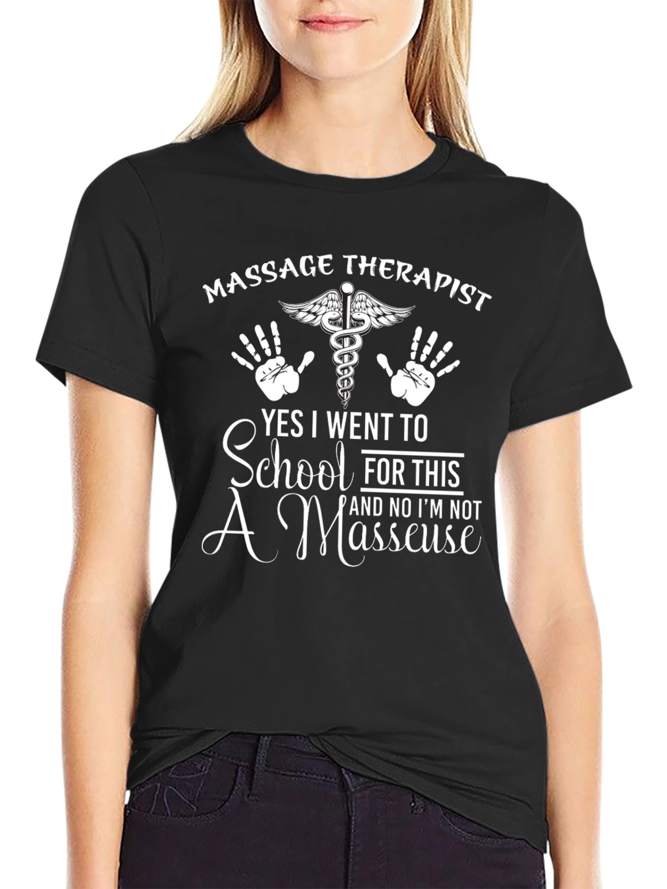 Black Massage Therapist T-Shirt - Funny Profession Tee view 2