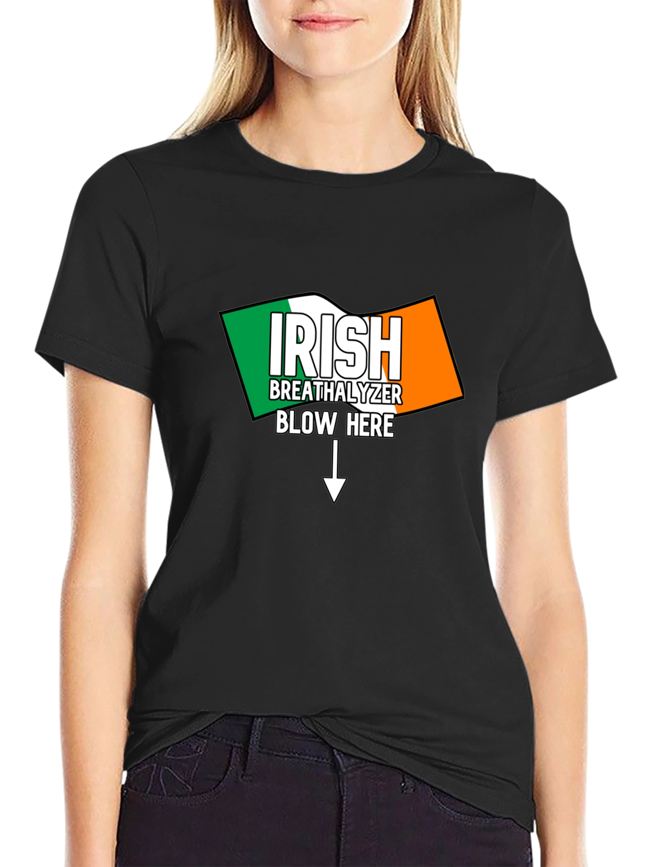 Black Irish Breathalyzer Blow Here T-Shirt view 2