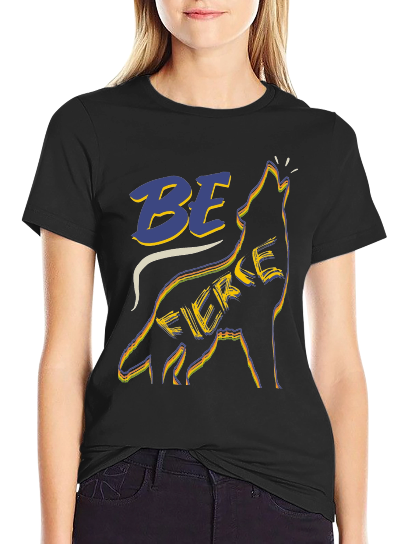 Black Be Fierce Wolf Graphic Tee - Black view 2