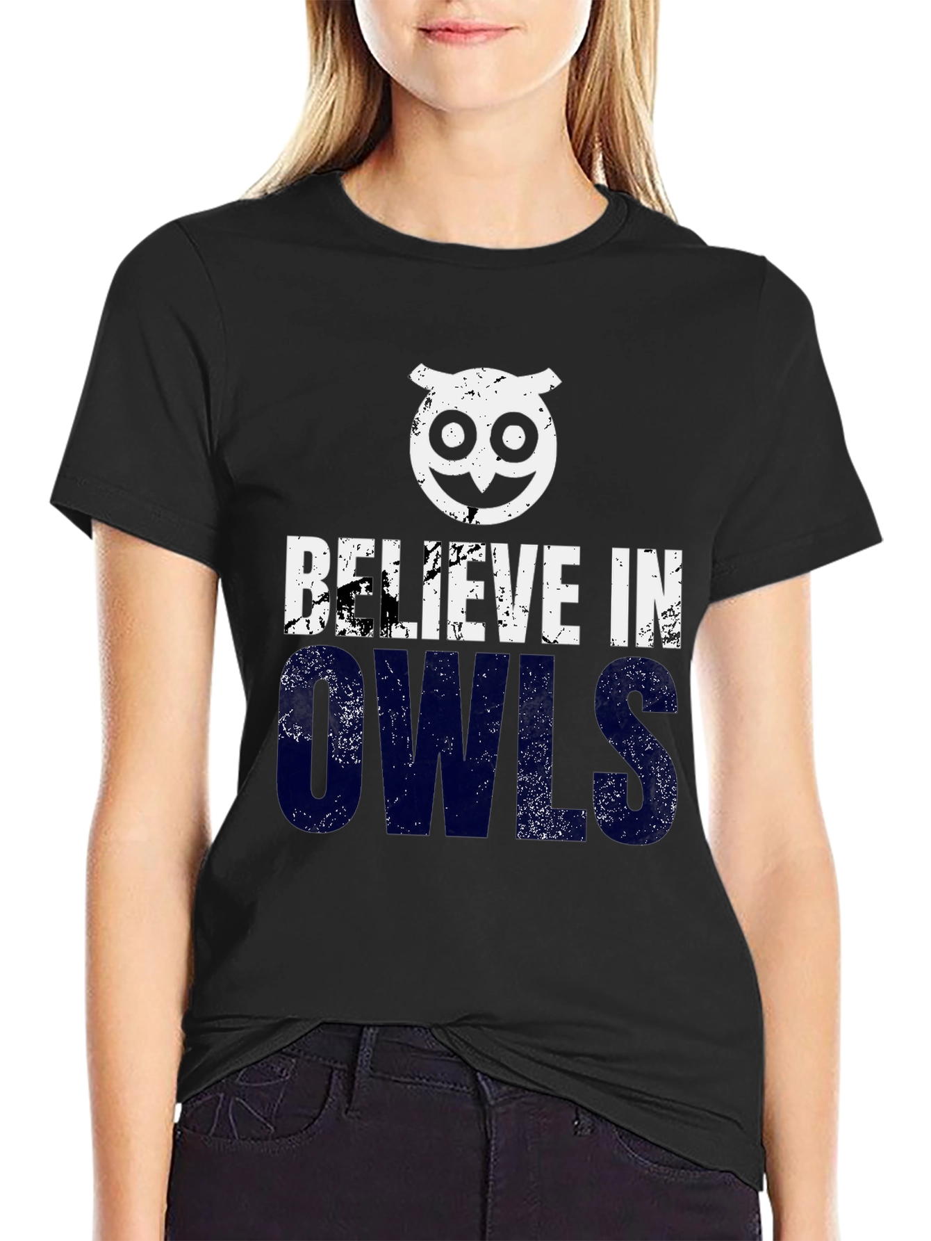 Black Believe in Owls Graphic Print T-Shirt view 2