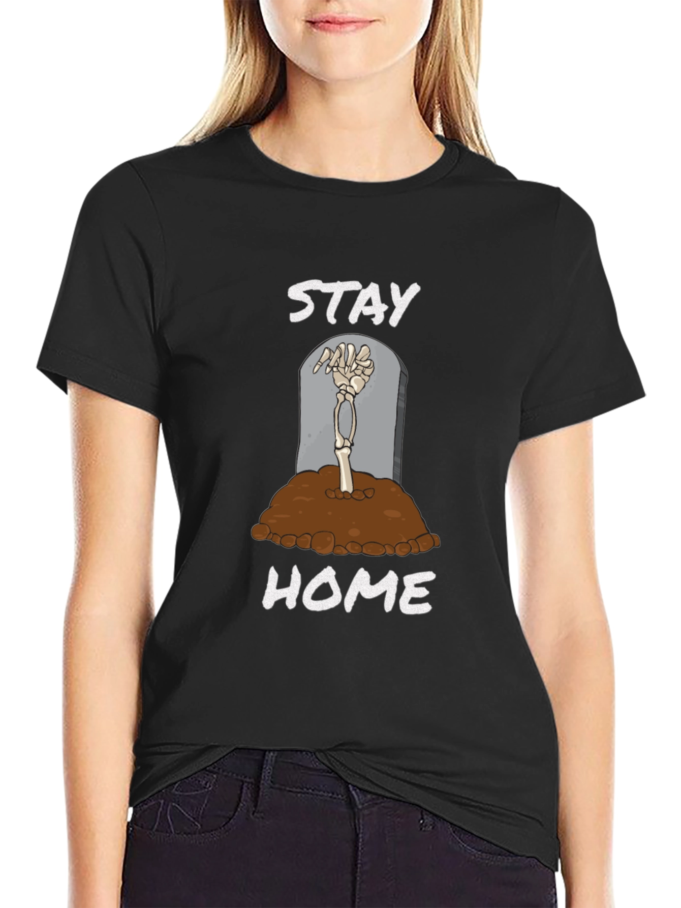 Black Stay Home Skeleton Hand T-Shirt view 2