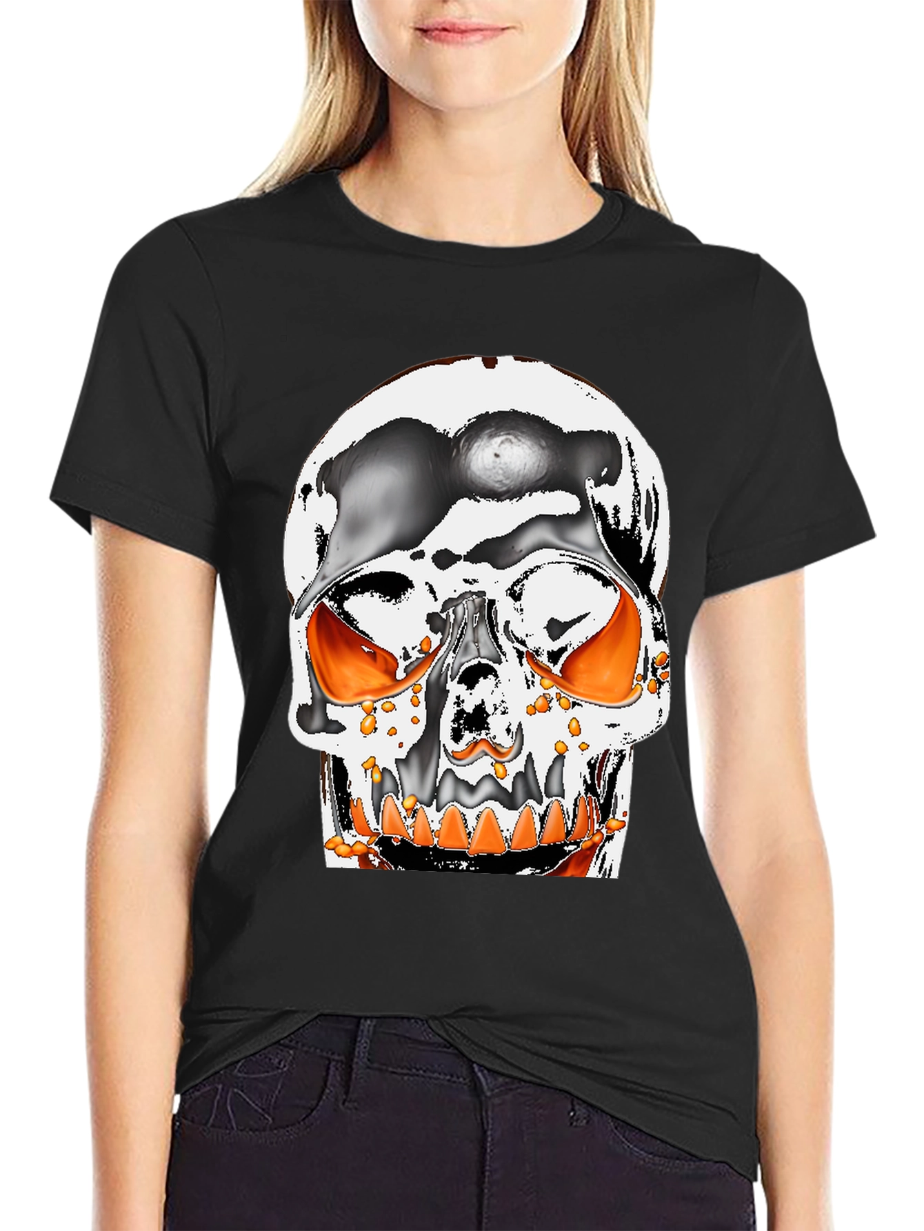 Black Skull Graphic Tee - Halloween Ready view 2