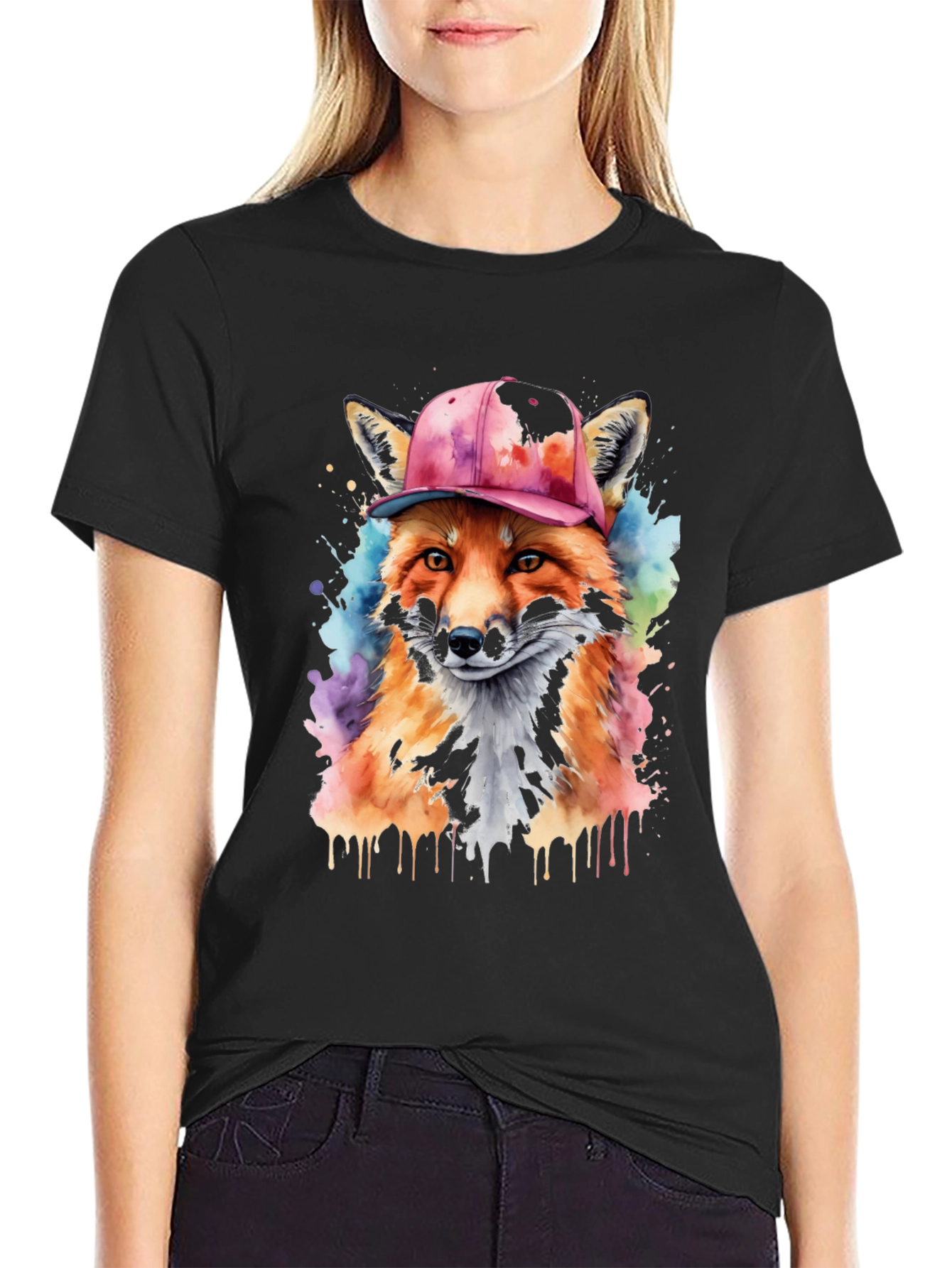 Black Cool Fox Graphic Tee - Men's Black T-Shirt view 2