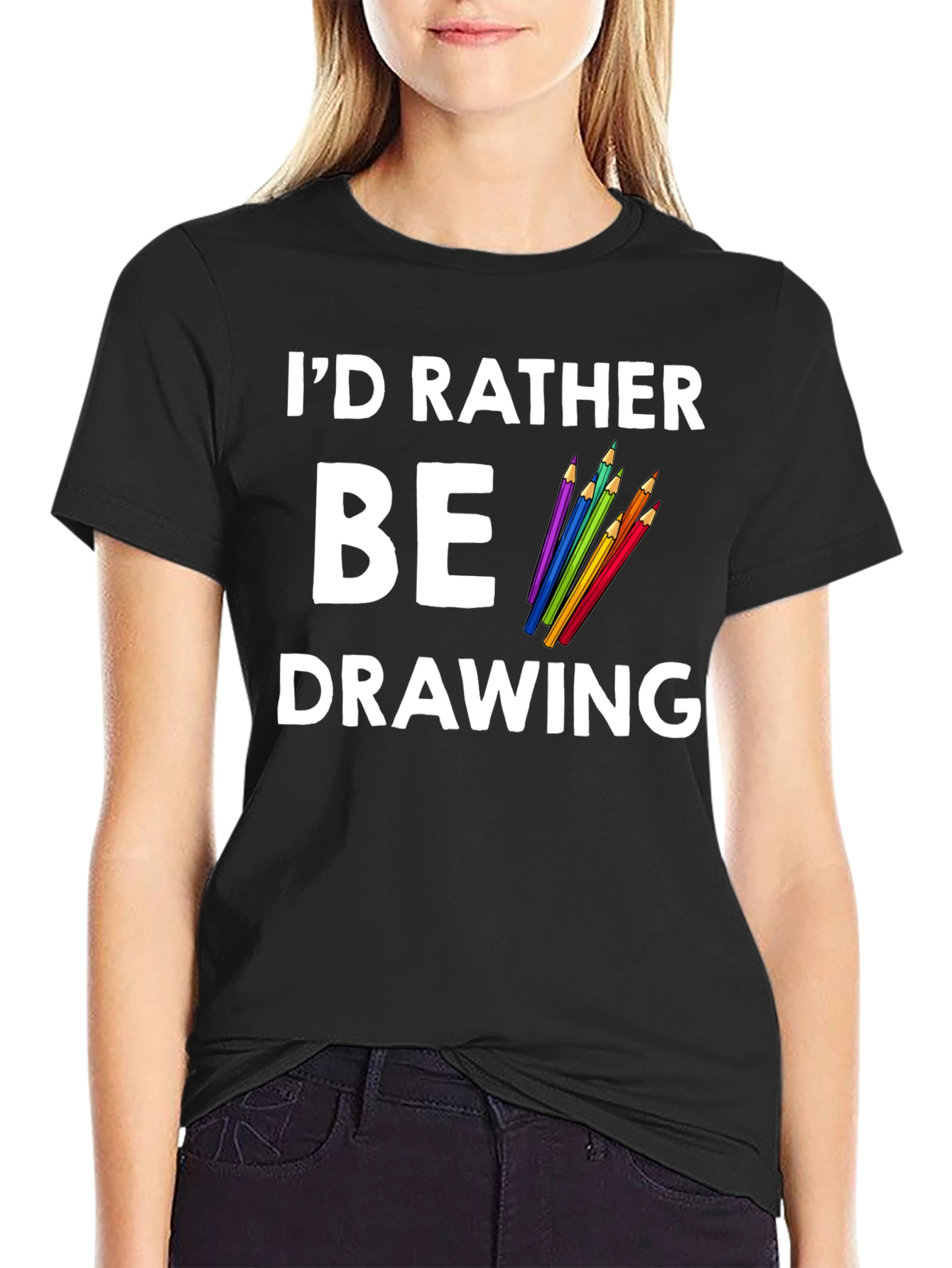 Black I'd Rather Be Drawing Graphic Tee view 2