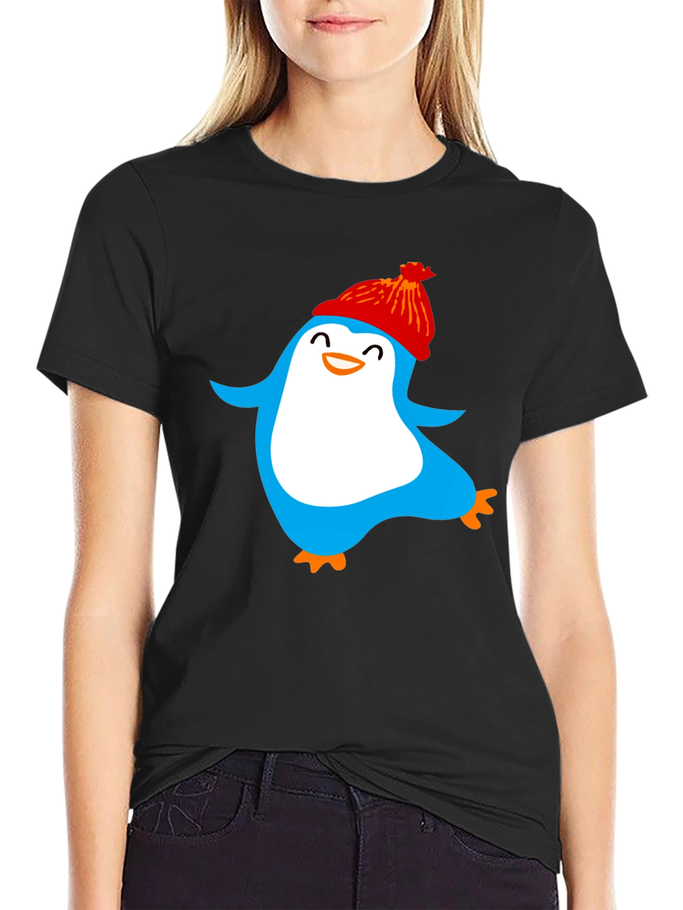 Black Fun Penguin Graphic Tee - Cozy Winter Style view 2