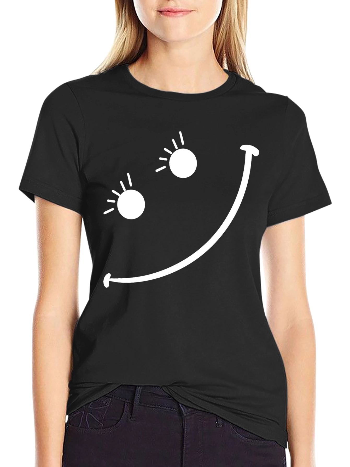 Black Smiling Face Graphic Tee - Black Cotton Blend view 2