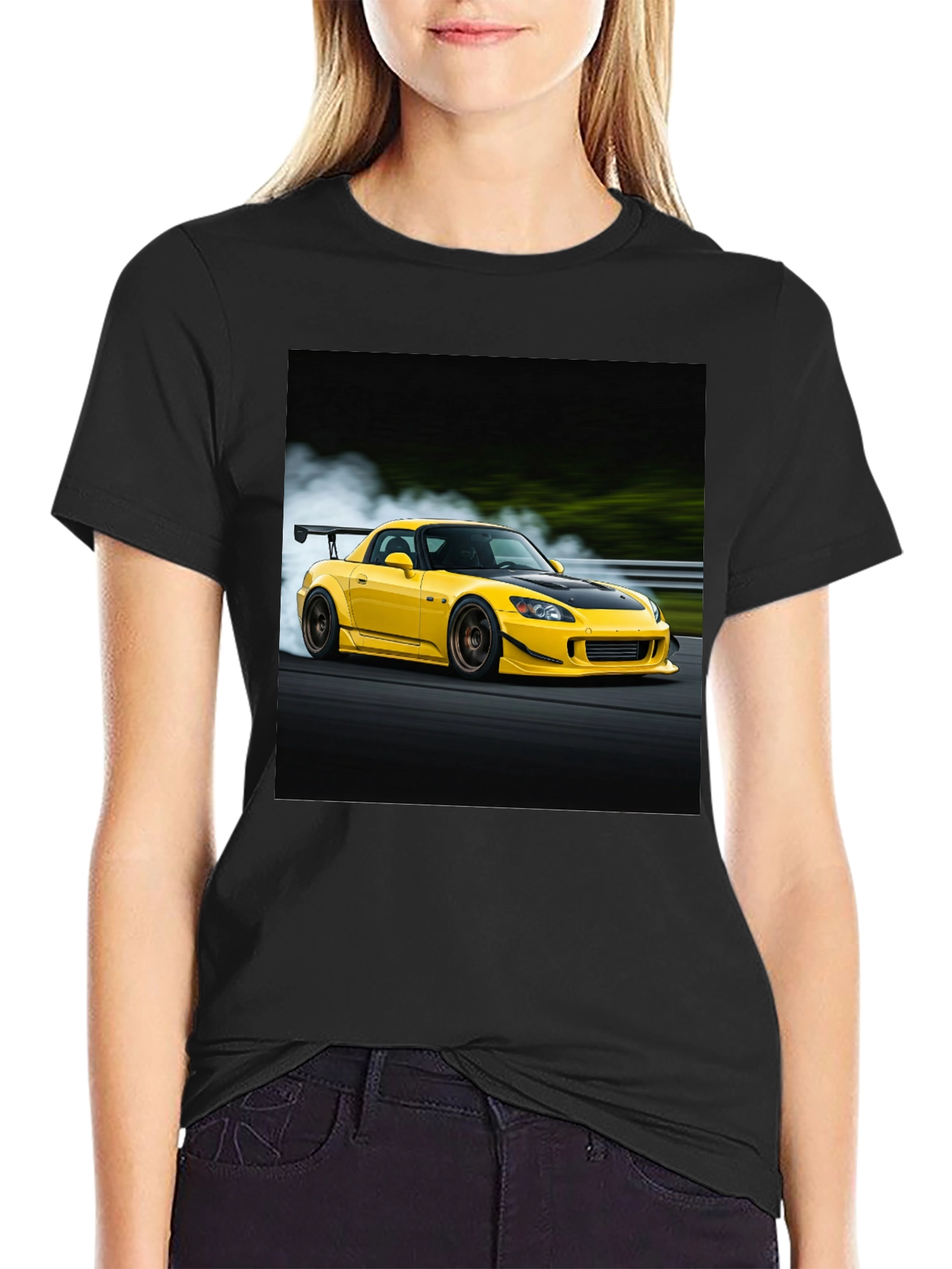 Black Yellow Car Graphic Tee - Black Cotton Blend view 2