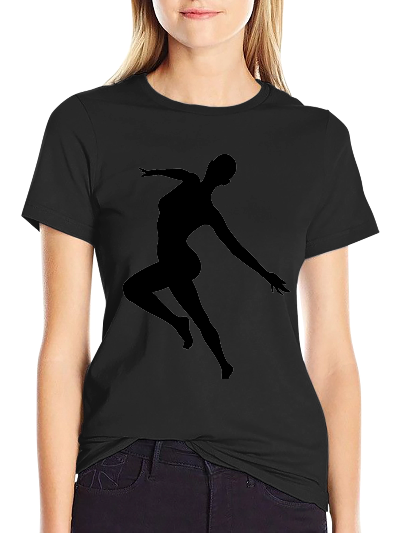 Black Silhouette Dancer Graphic Tee - Black Casual T-Shirt view 2