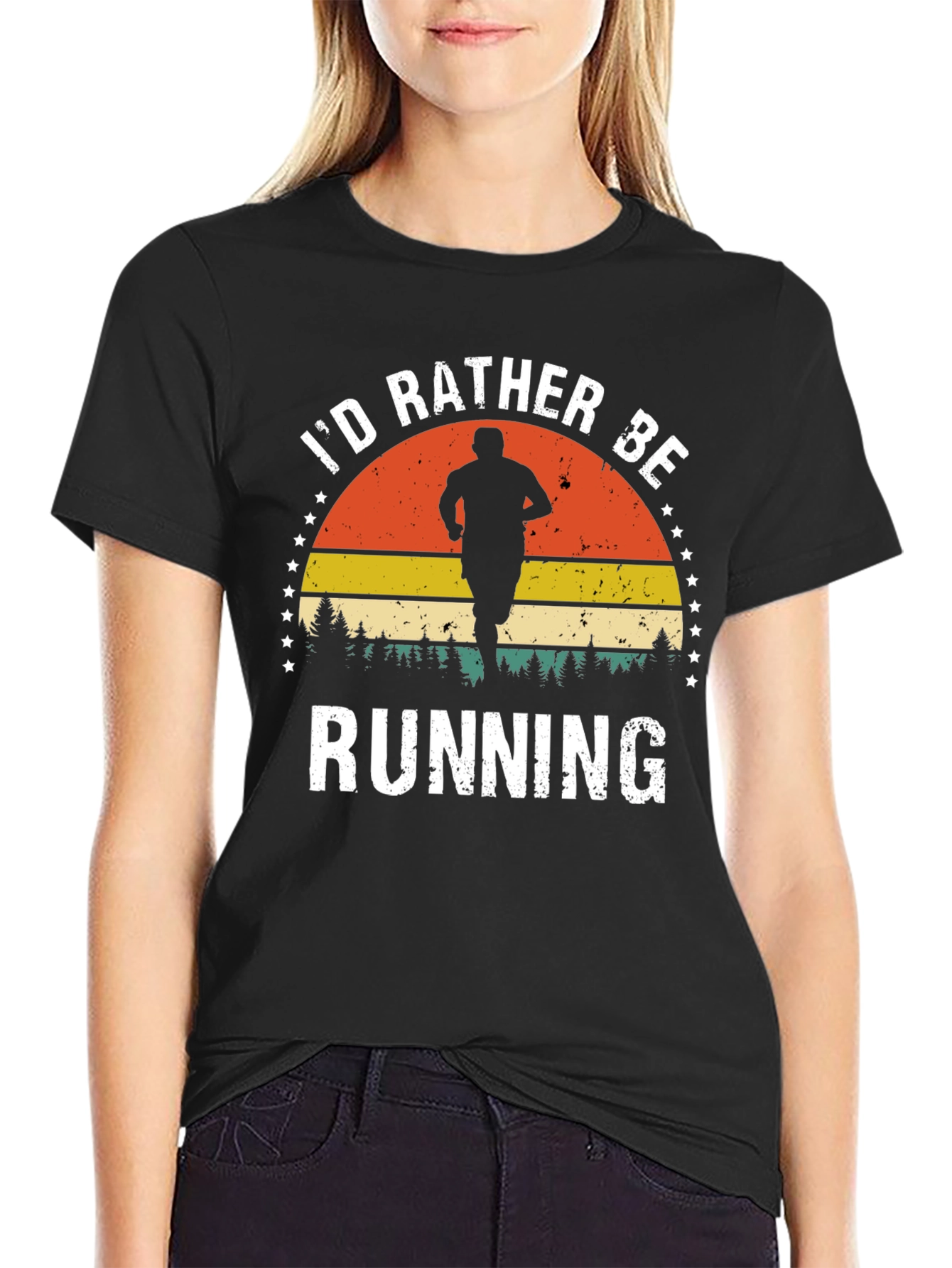 Black Retro "I'd Rather Be Running" Graphic Tee view 2