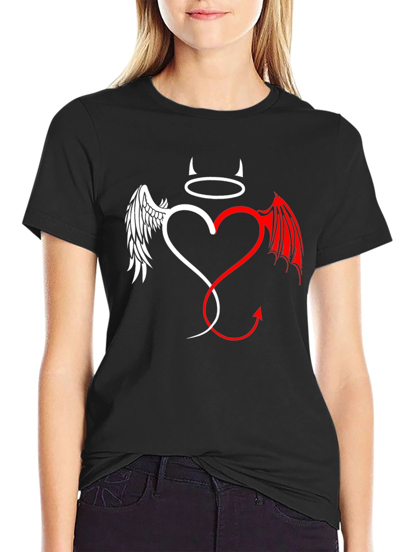 Black Angel & Devil Heart Graphic Tee - Unisex view 2