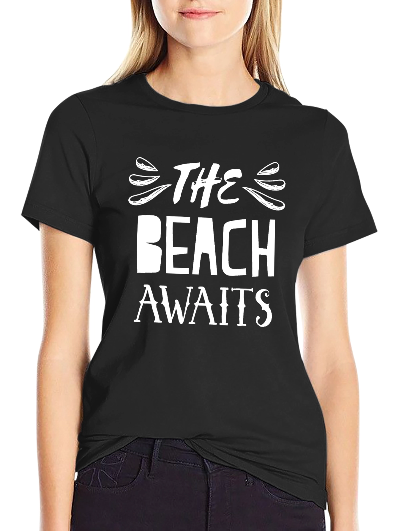 Black The Beach Awaits Graphic T-Shirt - Black view 2