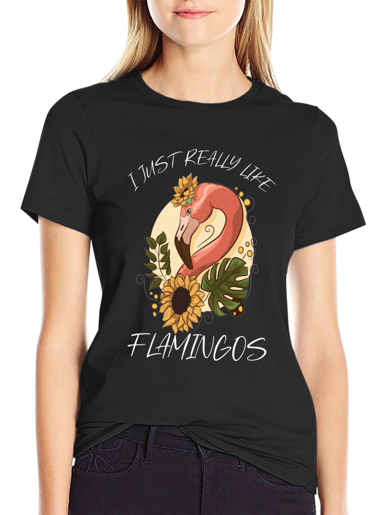 Black Flamingo Lover Graphic Tee - Cute and Comfy! view 2