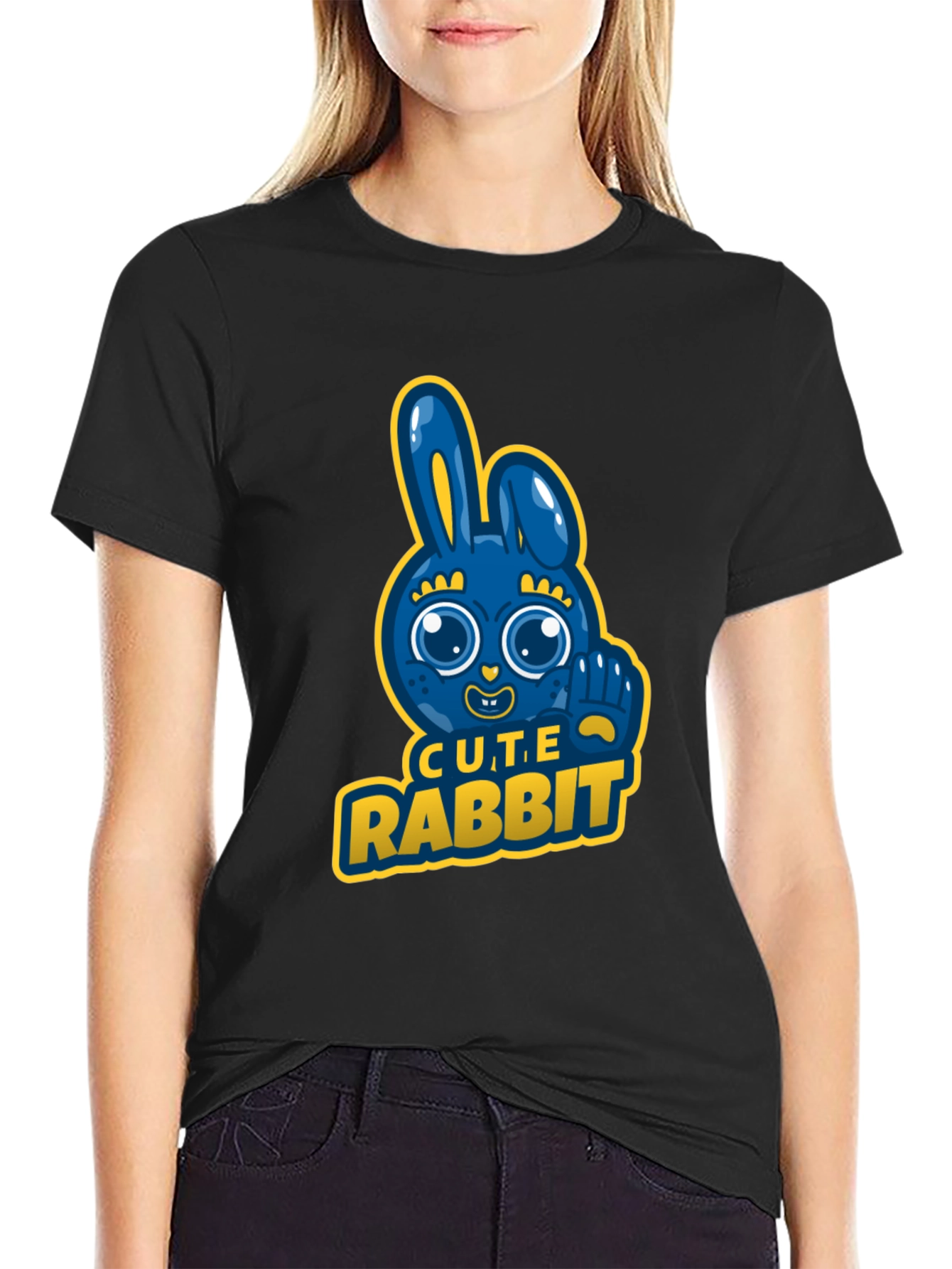 Black Cute Rabbit Graphic Tee - Fun & Stylish view 2