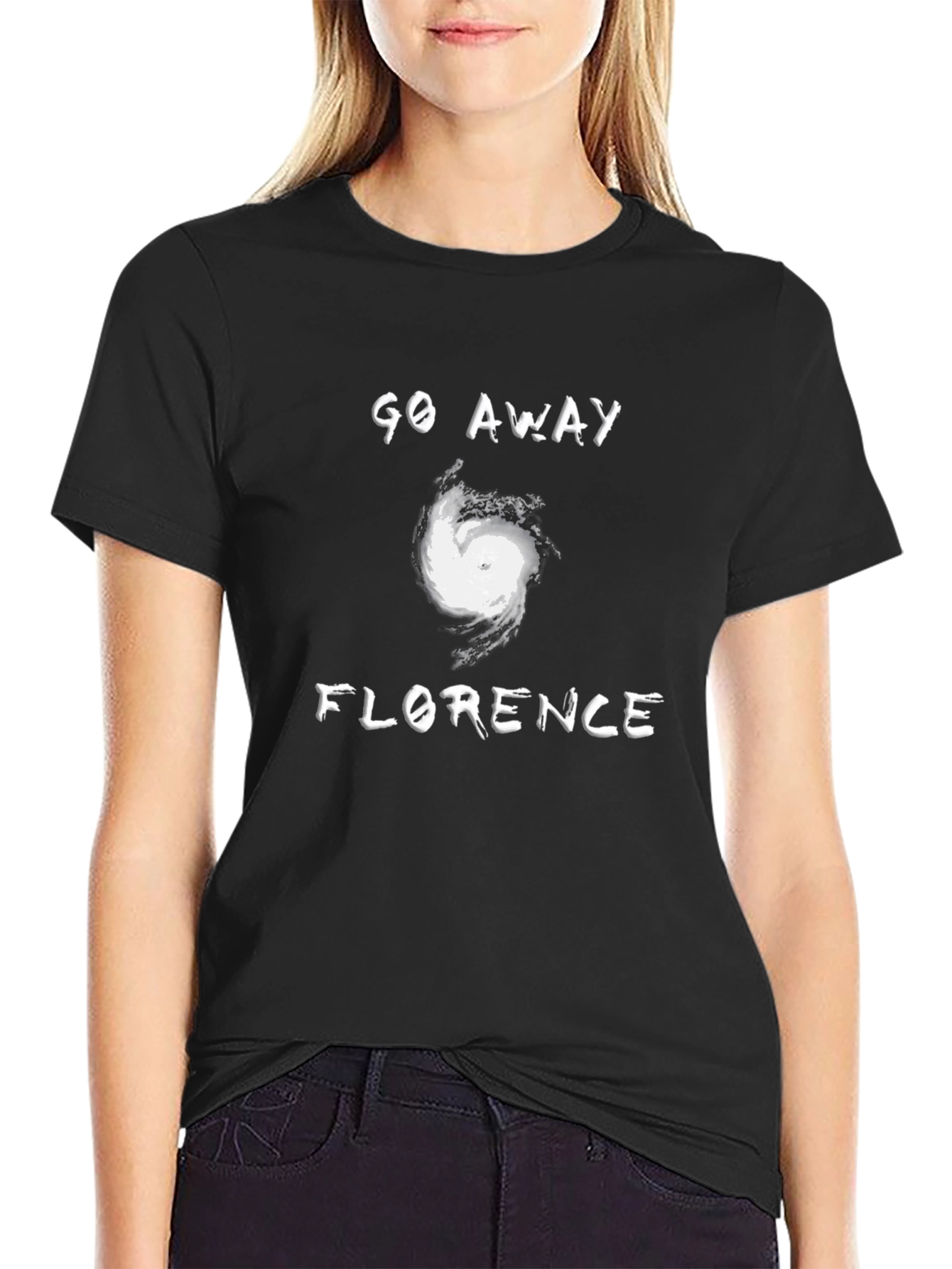 Black Go Away Florence T-Shirt: Hurricane Graphic Tee view 2
