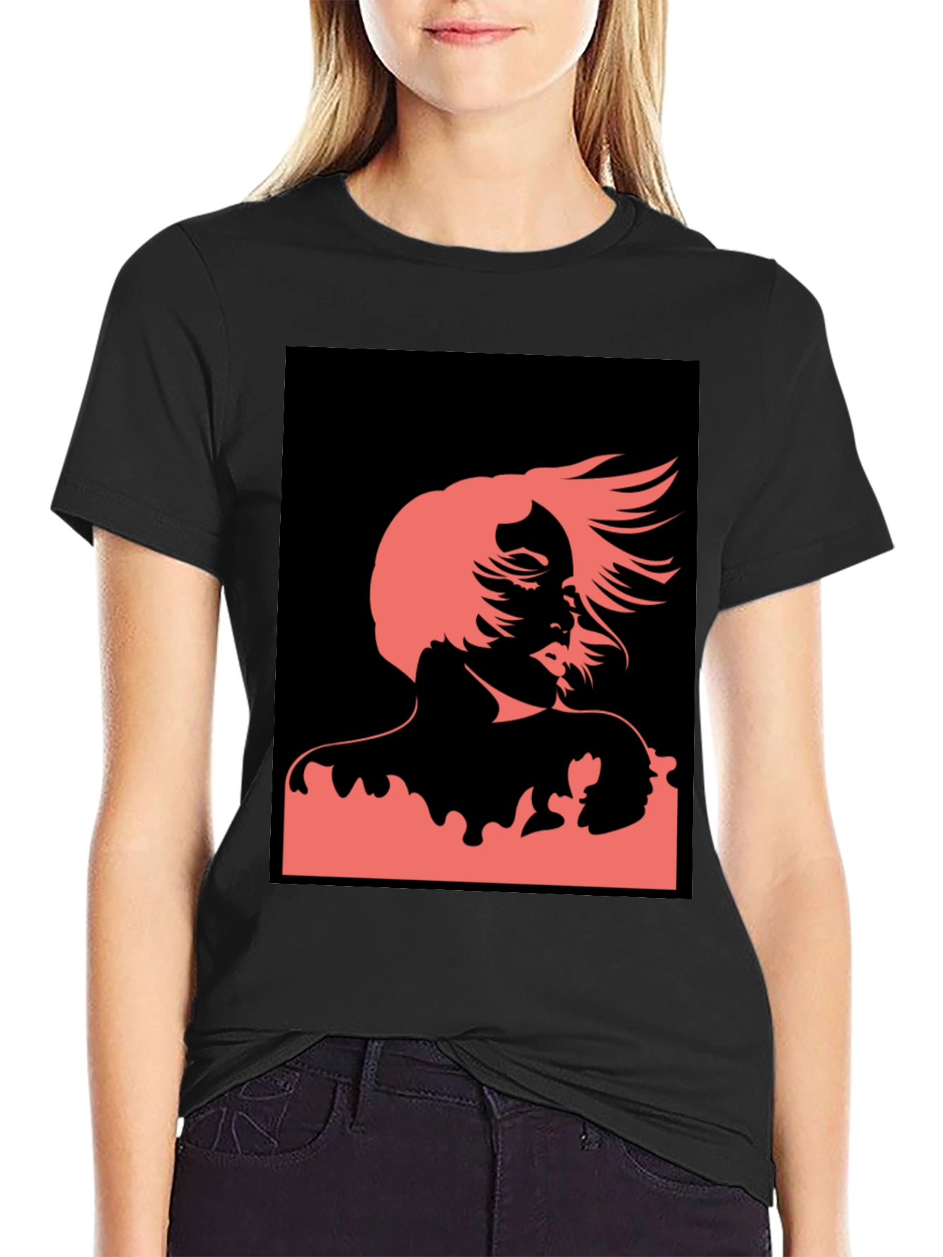 Black Abstract Woman Graphic Black T-Shirt view 2