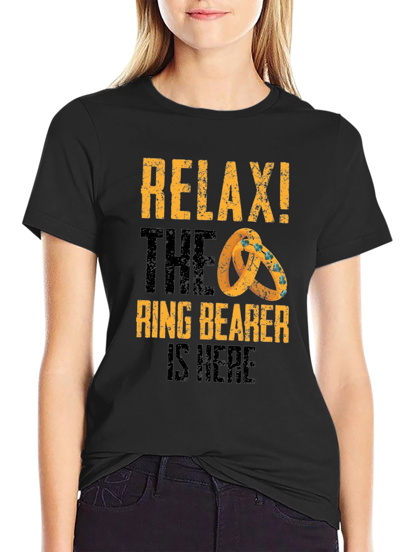 Black Relax! The Ring Bearer Is Here Graphic T-Shirt view 2