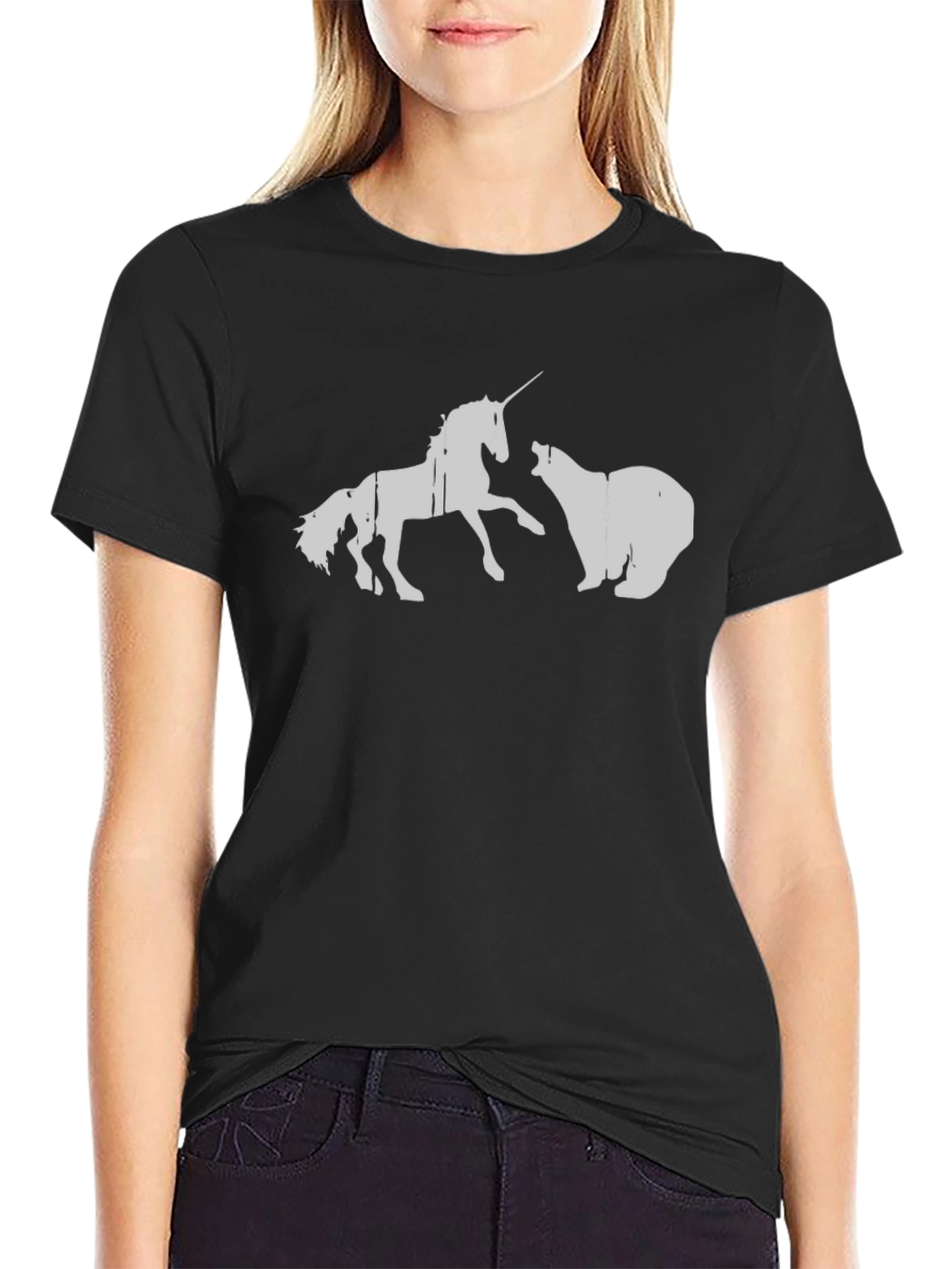 Black Unicorn vs Bear Graphic T-Shirt view 2