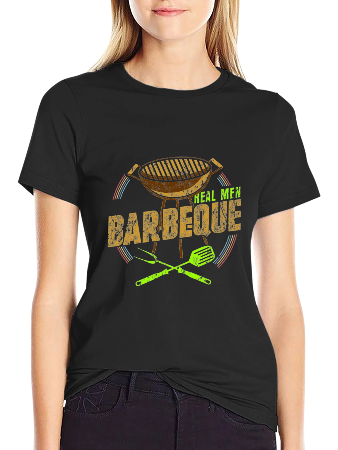 Black Real Men Barbeque T-Shirt view 2