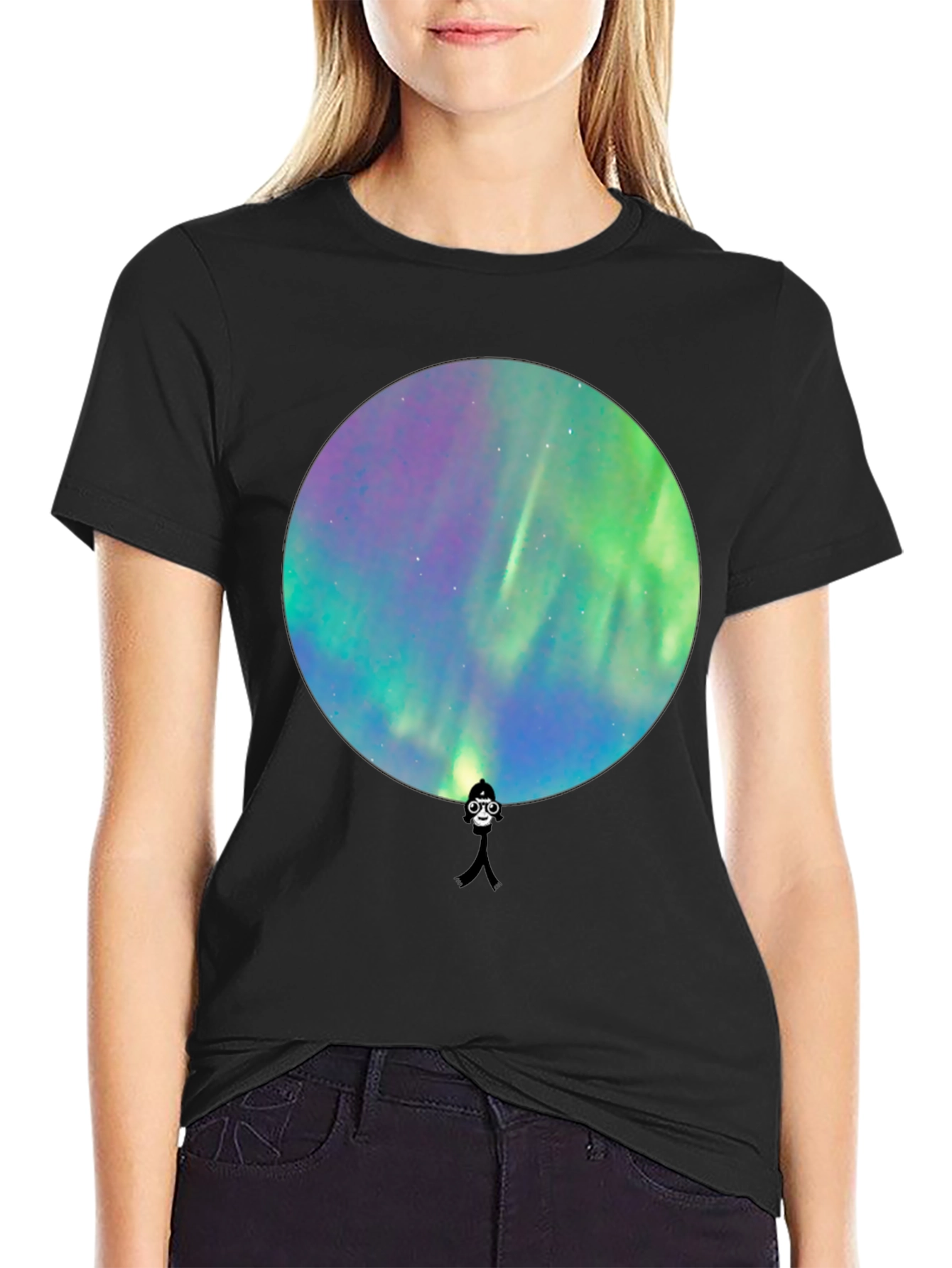 Black Aurora Borealis Silhouette Graphic T-Shirt view 2