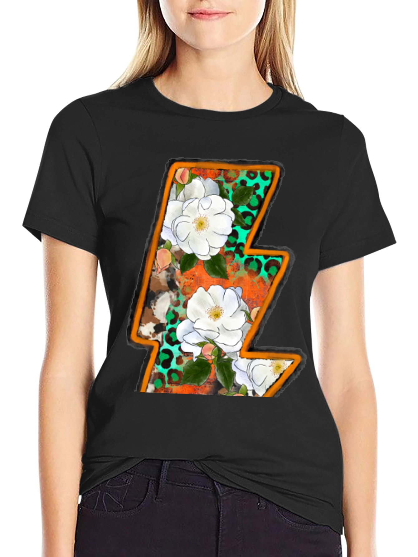 Black Floral Lightning Bolt Graphic Tee view 2