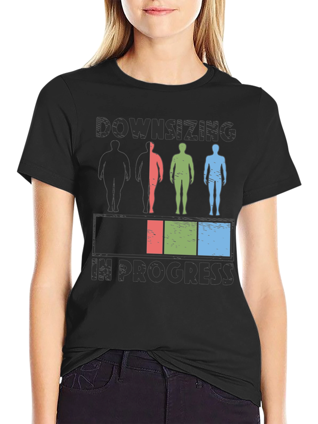 Black Downsizing In Progress T-Shirt - Weight Loss Humor view 2