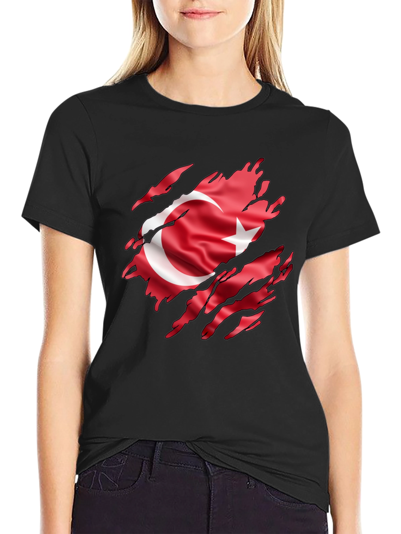 Black Men's Black T-Shirt with Turkey Flag Graphic view 2