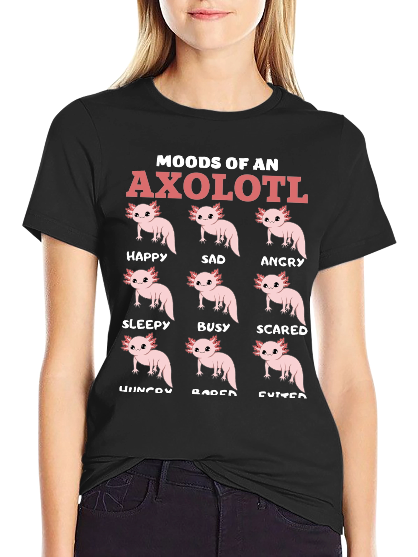 Black Axolotl Moods Funny Graphic Tee view 2