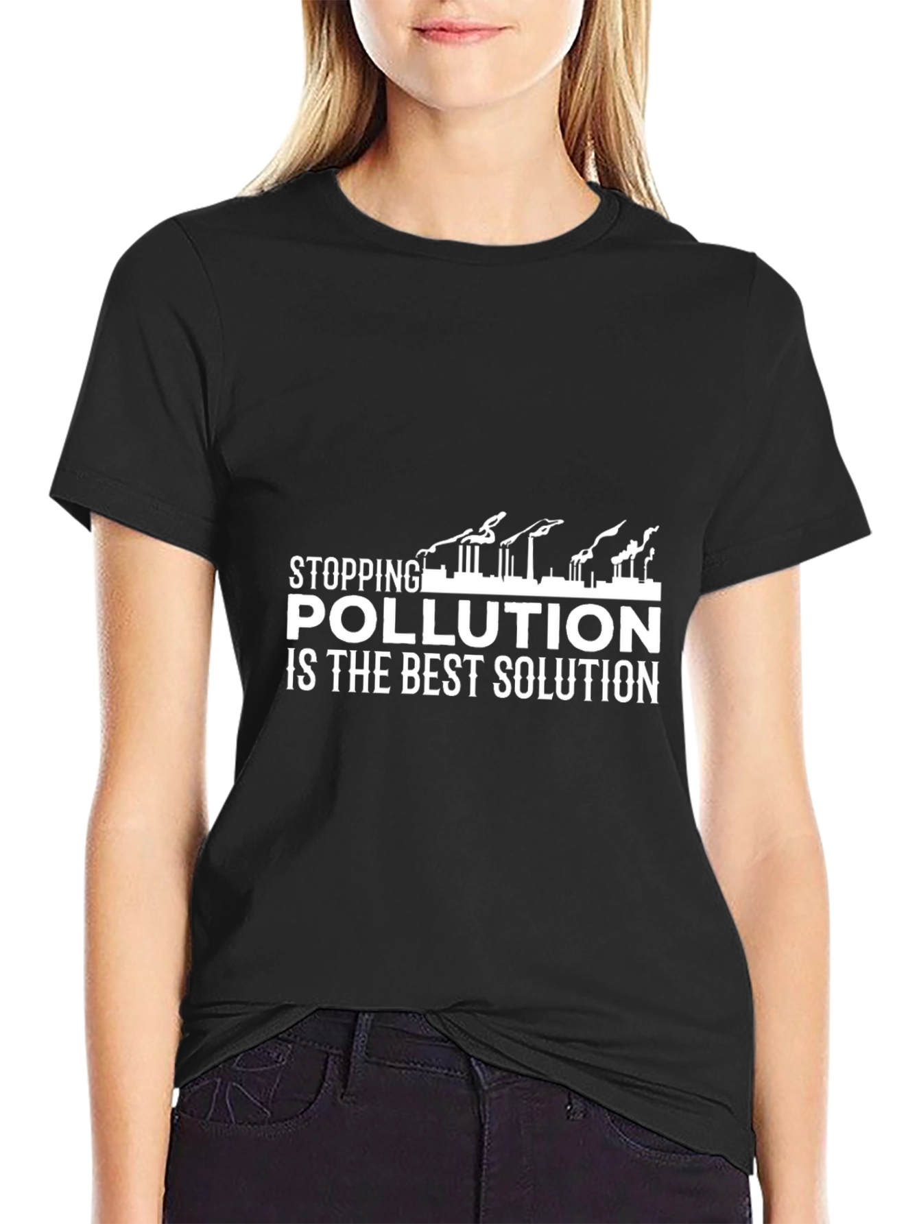 Black Eco-Friendly T-Shirt: Stop Pollution view 2