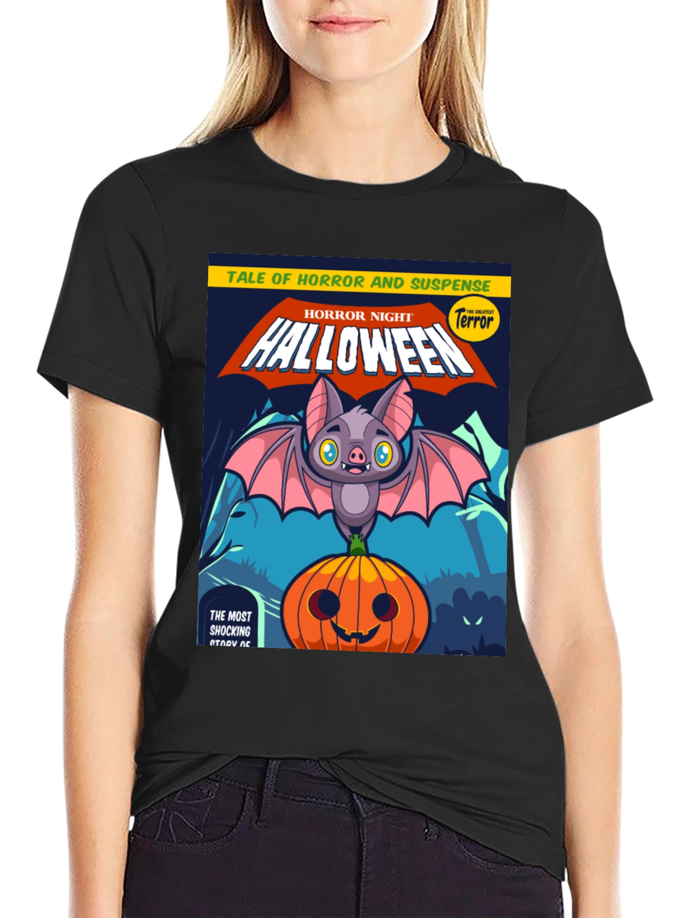 Black Halloween Horror Night T-Shirt view 2