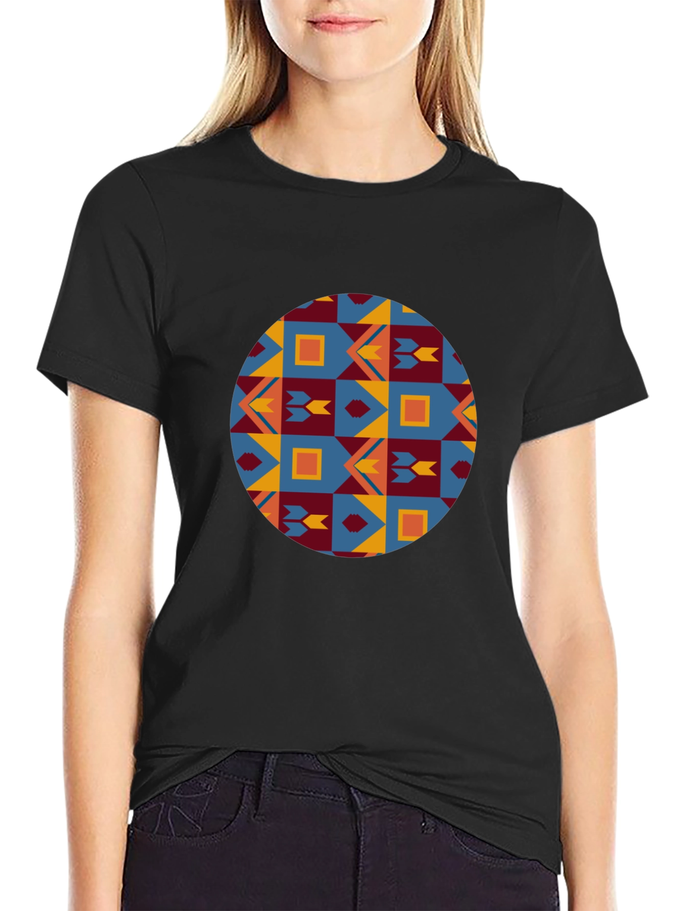 Black Geometric Circle Pattern Tee view 2