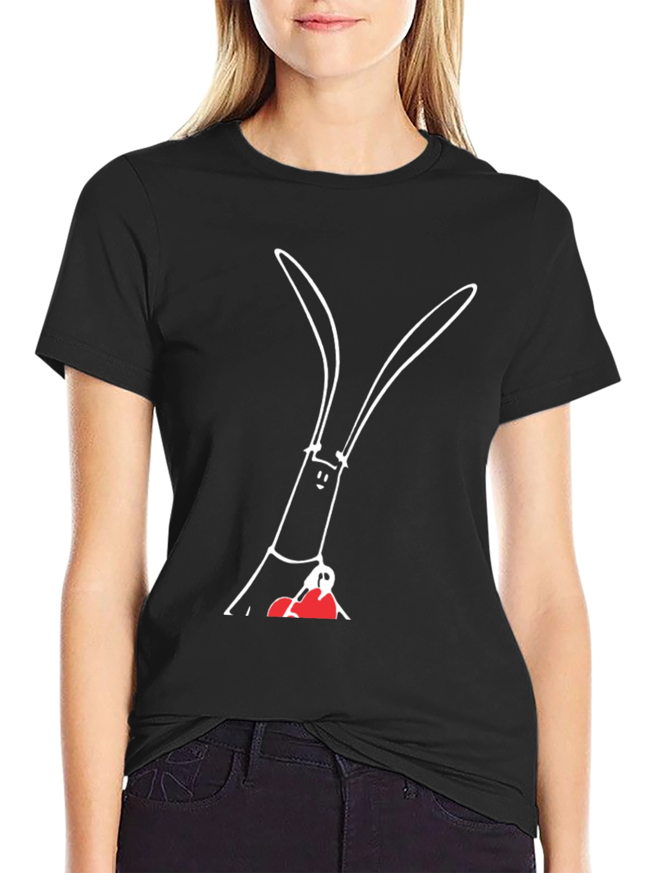 Black Funny Rabbit with Boxing Gloves Black T-Shirt view 2