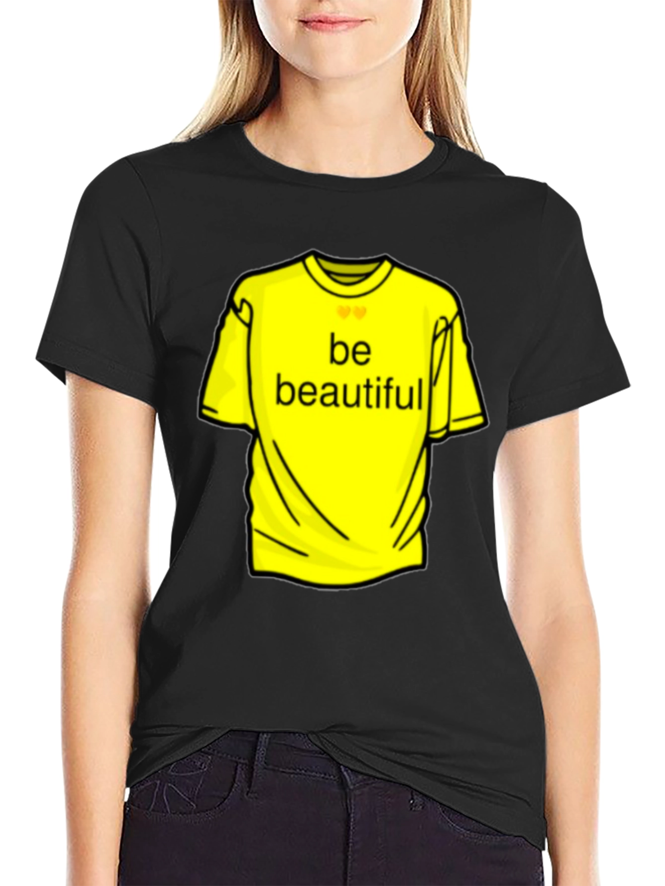 Black Be Beautiful Yellow Graphic Tee - Black Casual T-Shirt view 2