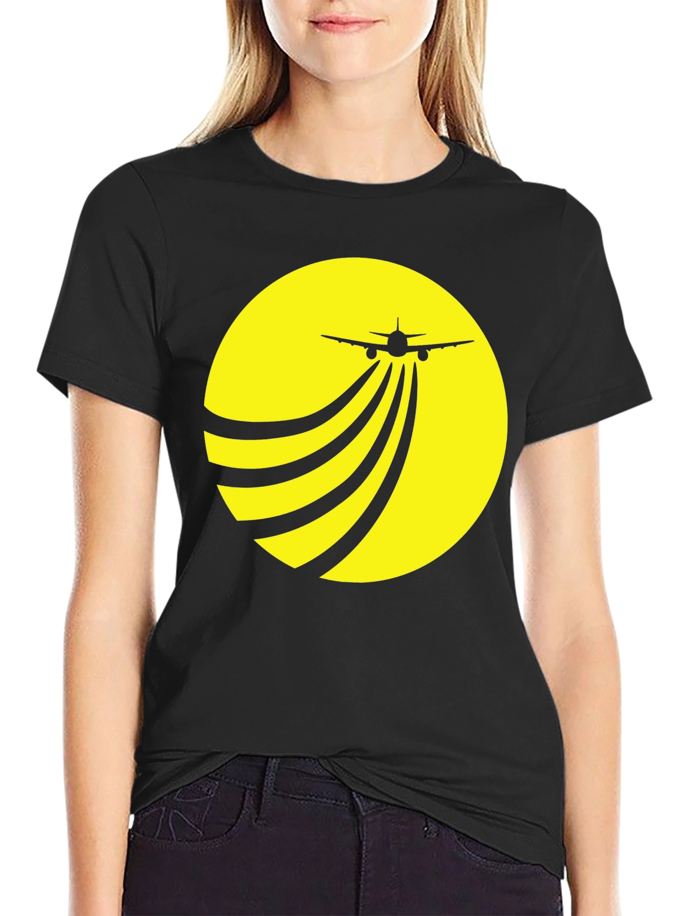 Black Airplane Takeoff Graphic Tee - Black Crew Neck view 2