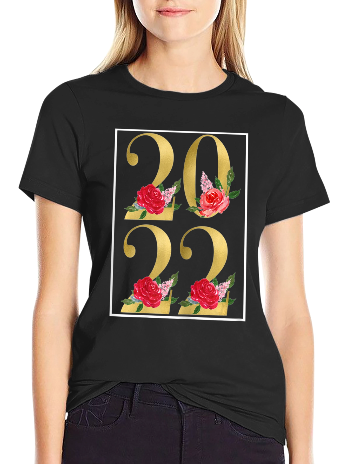 Black Floral 2022 Black T-Shirt view 2