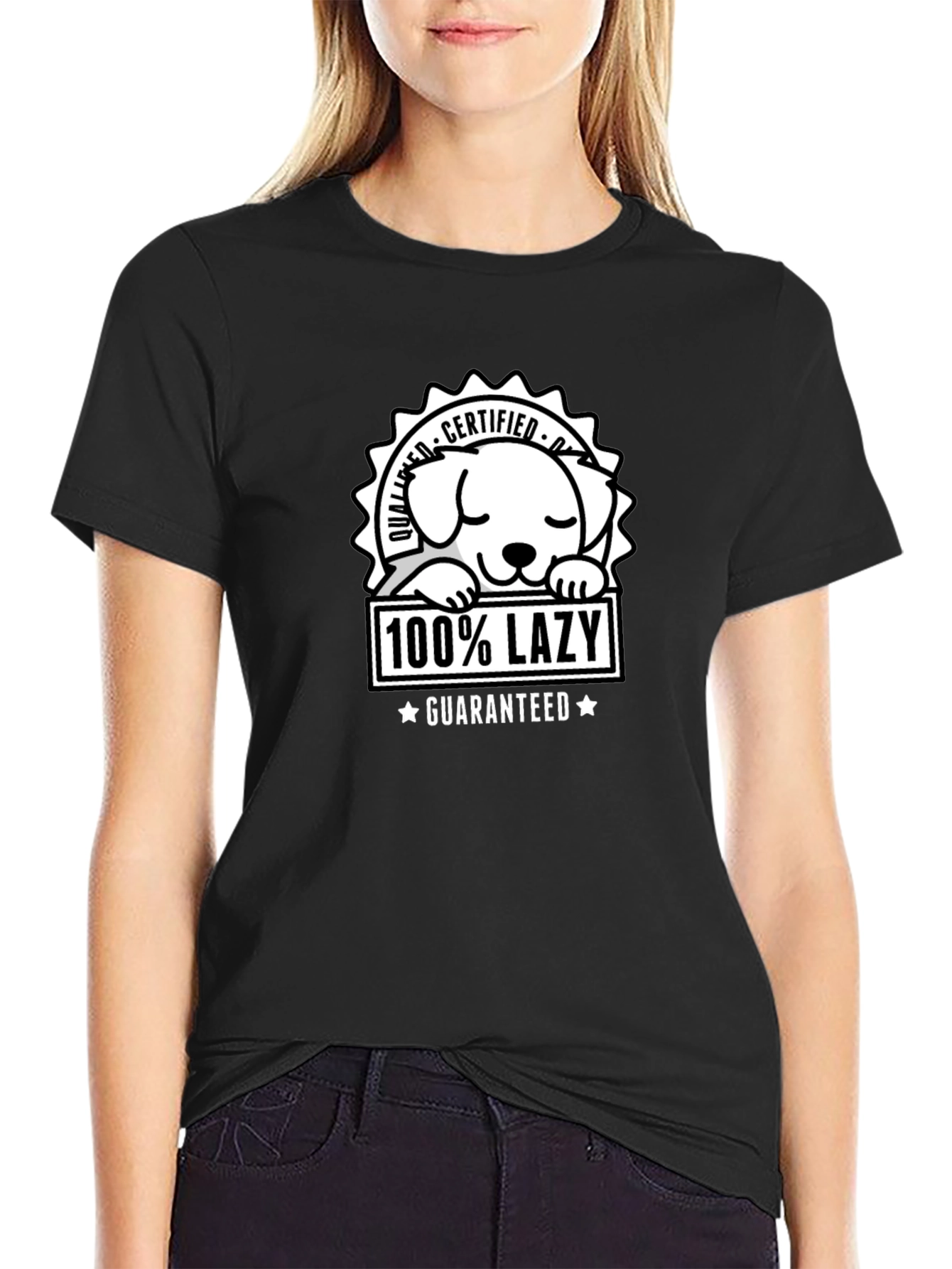 Black 100% Lazy Certified Dog T-Shirt view 2