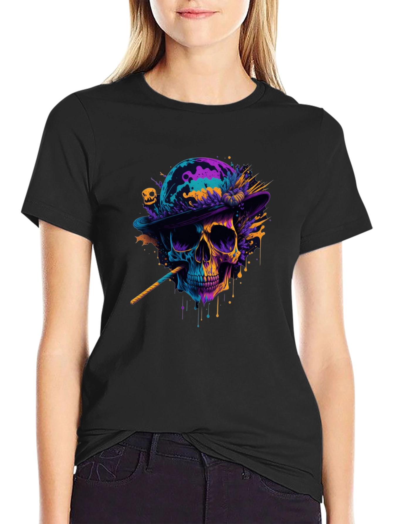 Black Skull Graphic T-Shirt - Vibrant Art Tee view 2
