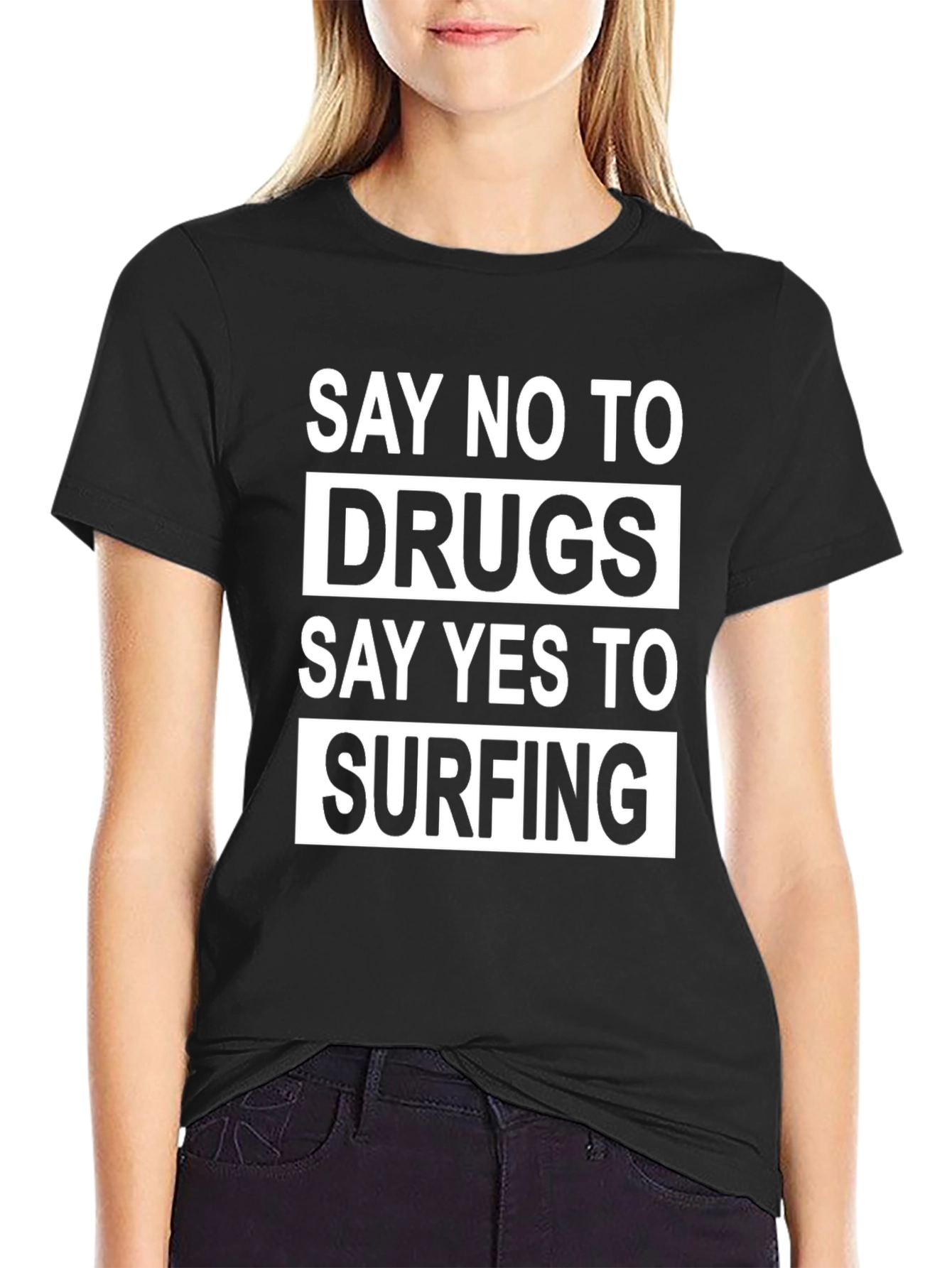 Black Say No to Drugs Say Yes to Surfing Black T-Shirt view 2