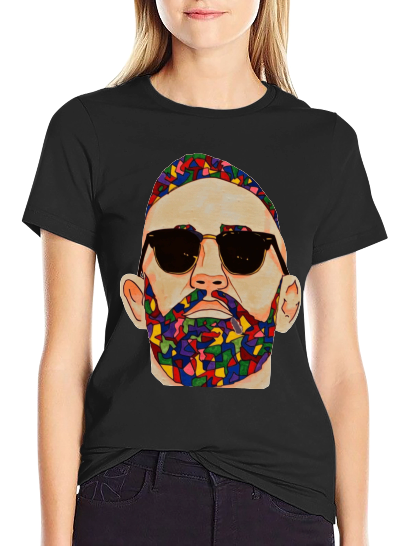 Black Unique Mosaic Man Graphic Print T-Shirt view 2