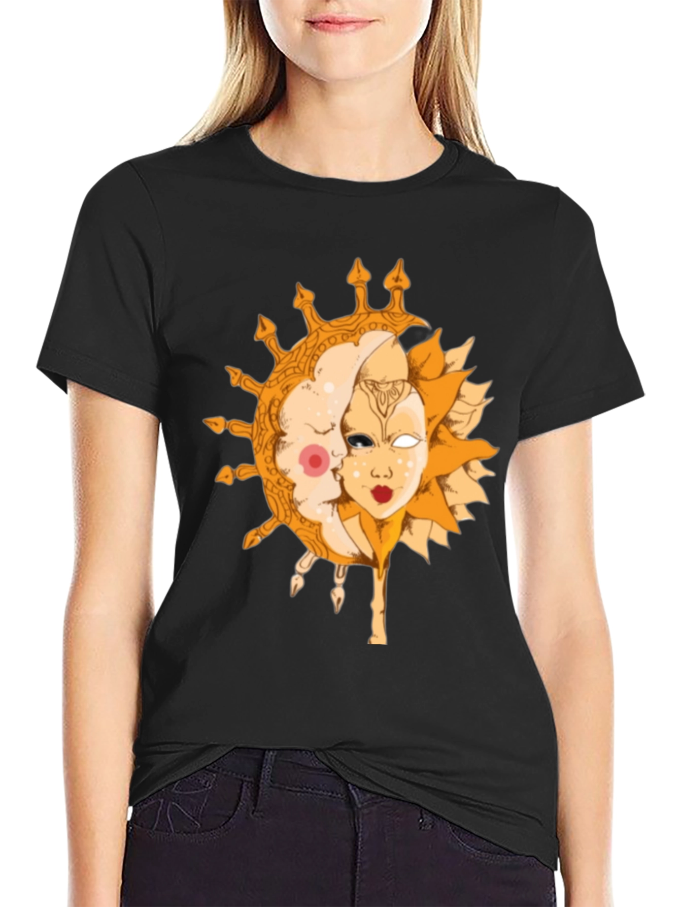Black Sun and Moon Graphic Tee - Celestial Design view 2