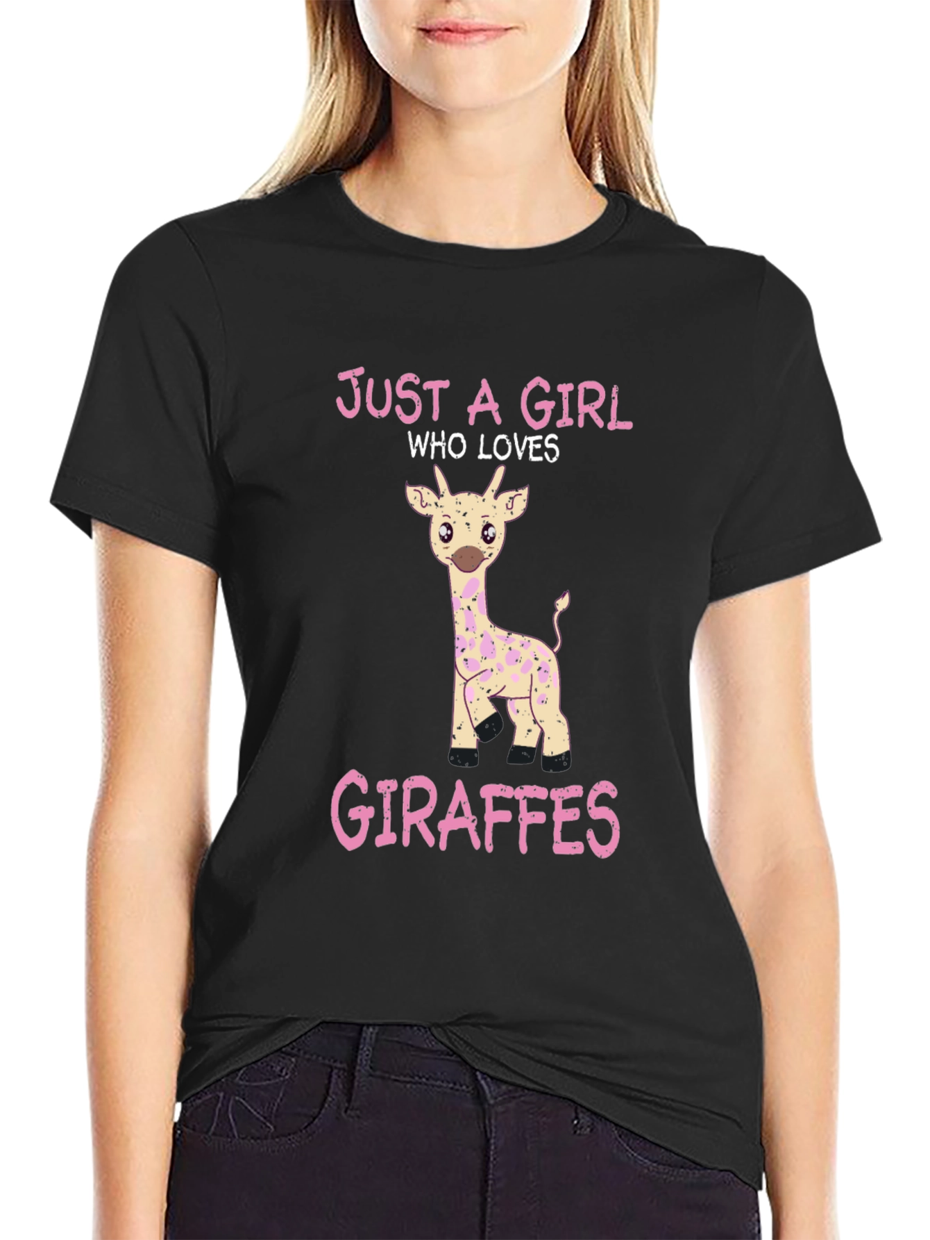 Black Just a Girl Who Loves Giraffes T-Shirt view 2