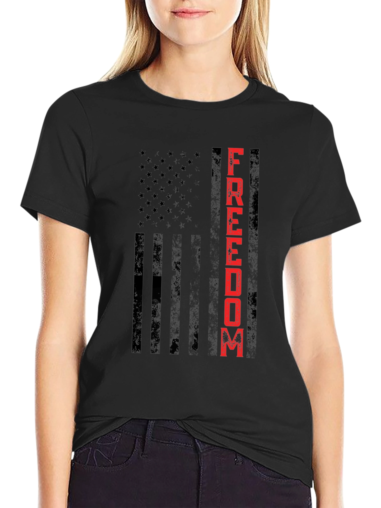 Black Freedom Flag Graphic Tee - Patriotic Design view 2