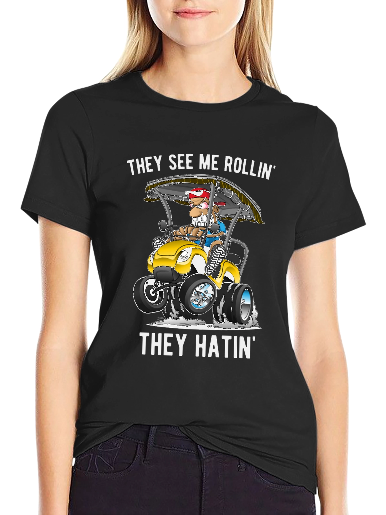 Black They See Me Rollin' T-Shirt Funny Graphic Tee view 2