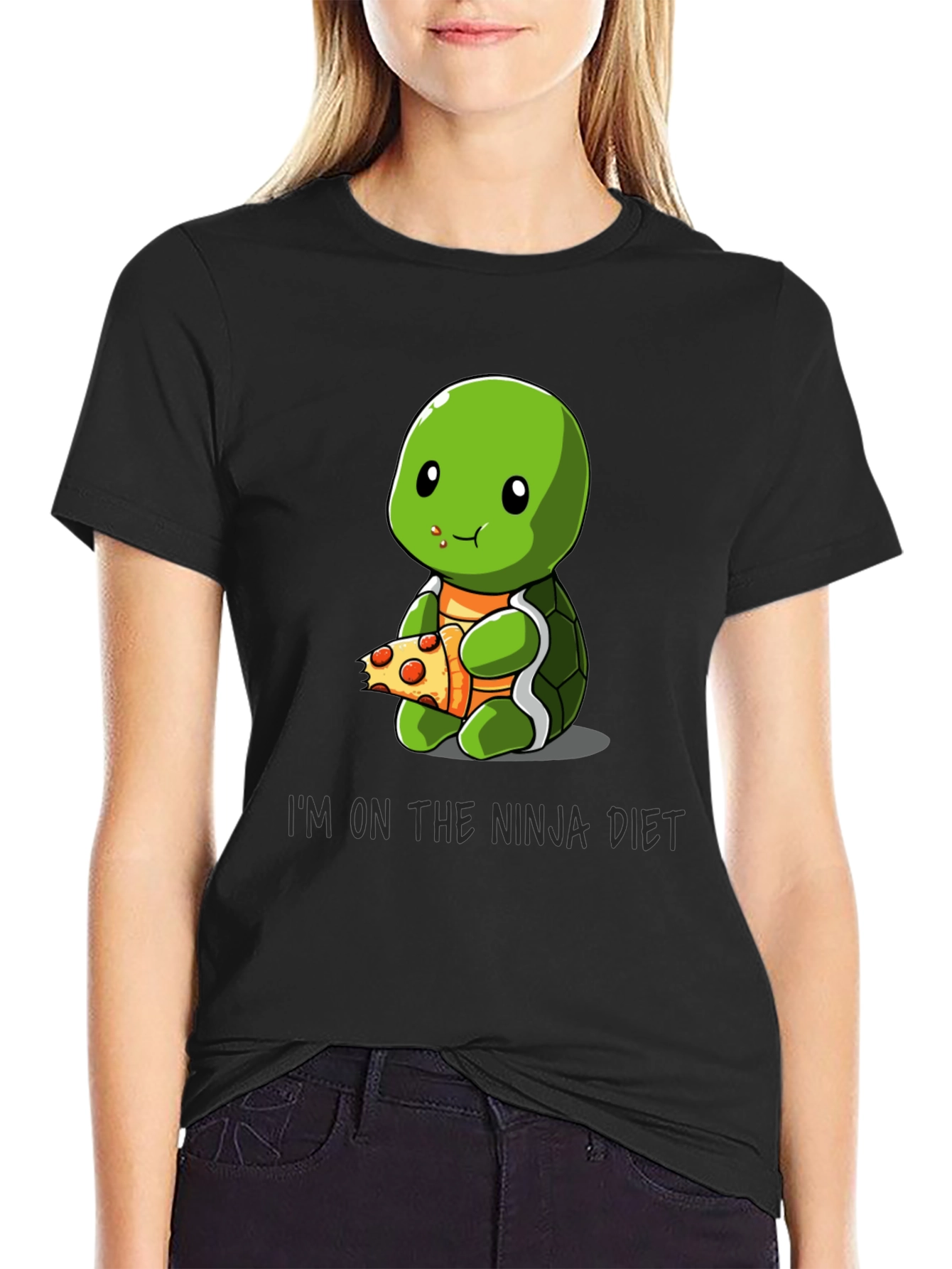 Black Ninja Turtle Diet T-Shirt Funny Pizza Lover Tee view 2