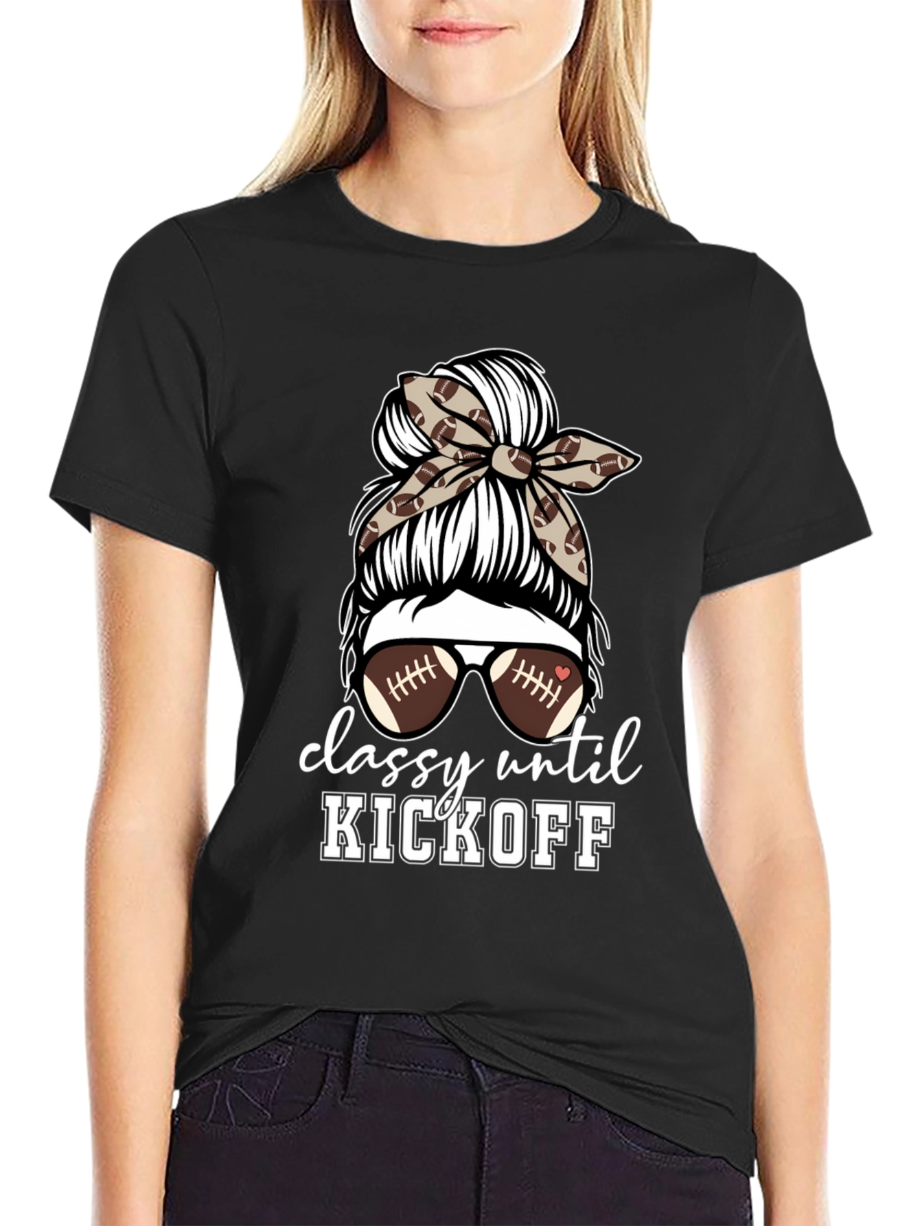 Black Classy Until Kickoff Football Mom T-Shirt view 2