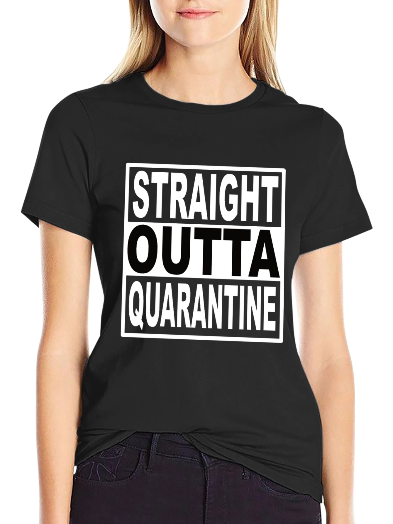 Black Straight Outta Quarantine Black T-Shirt view 2