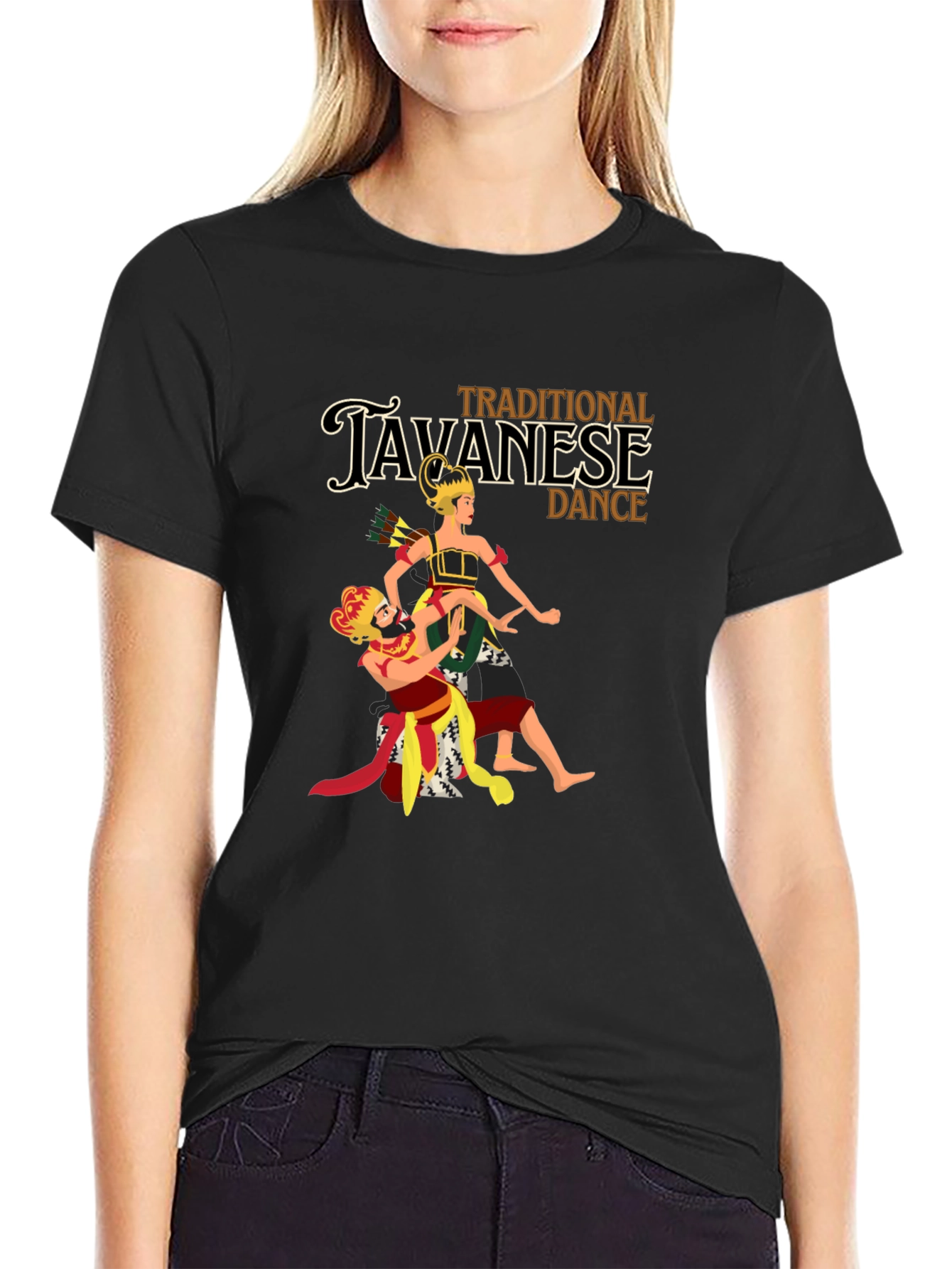 Black Javanese Dance Graphic Tee - Black Cotton Blend T-Shirt view 2